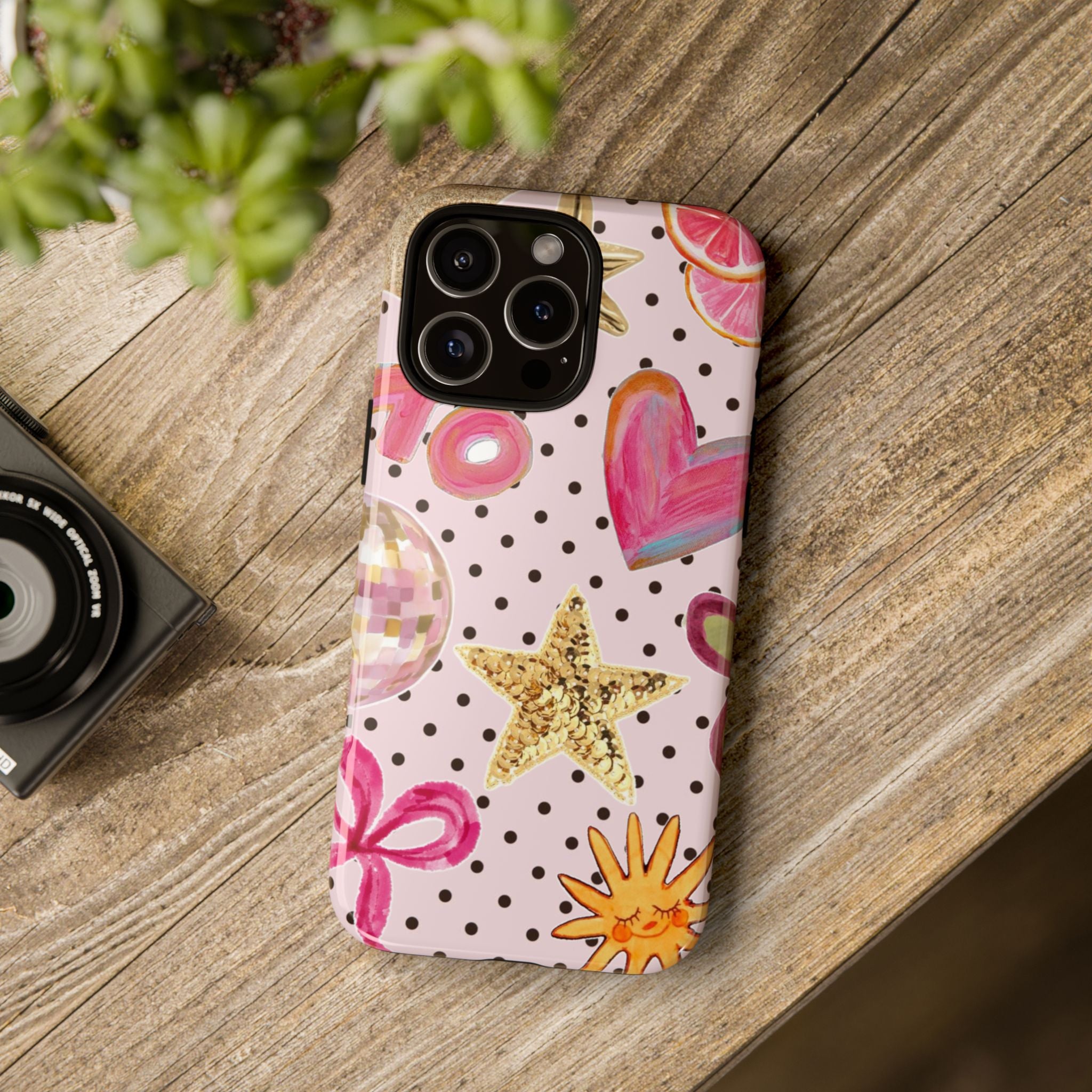 Pink Polka Dot Party — Pink Hearts, Stars & Disco Ball Design