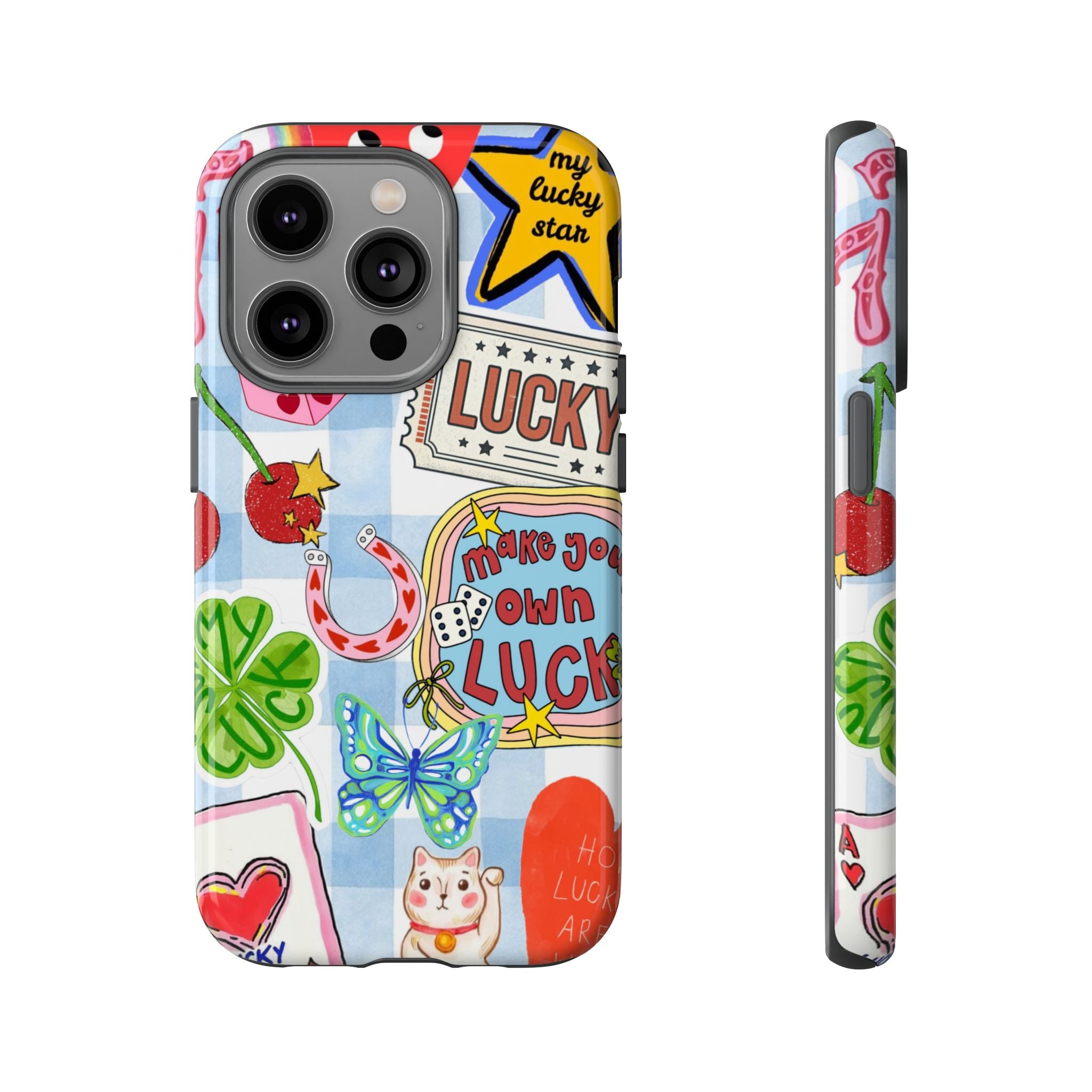 Lucky Charm Phone Case — Cute Kawaii Sticker Collage, ‘Make Your Own Luck’ Design