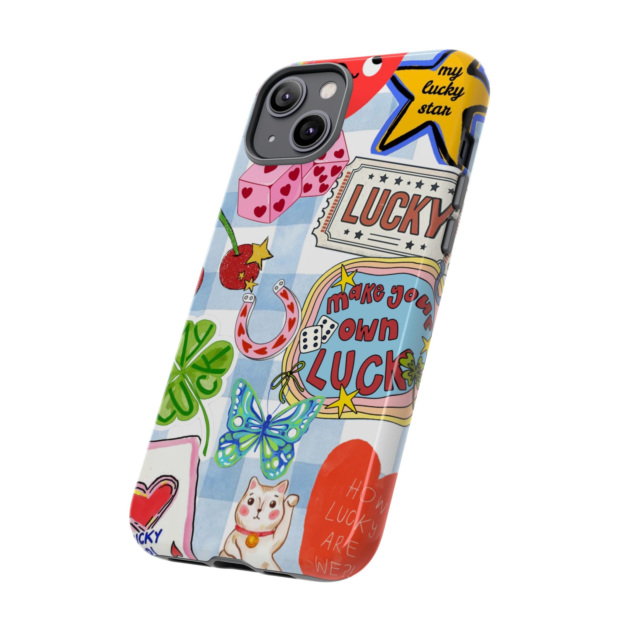 Lucky Charm Phone Case — Cute Kawaii Sticker Collage, ‘Make Your Own Luck’ Design