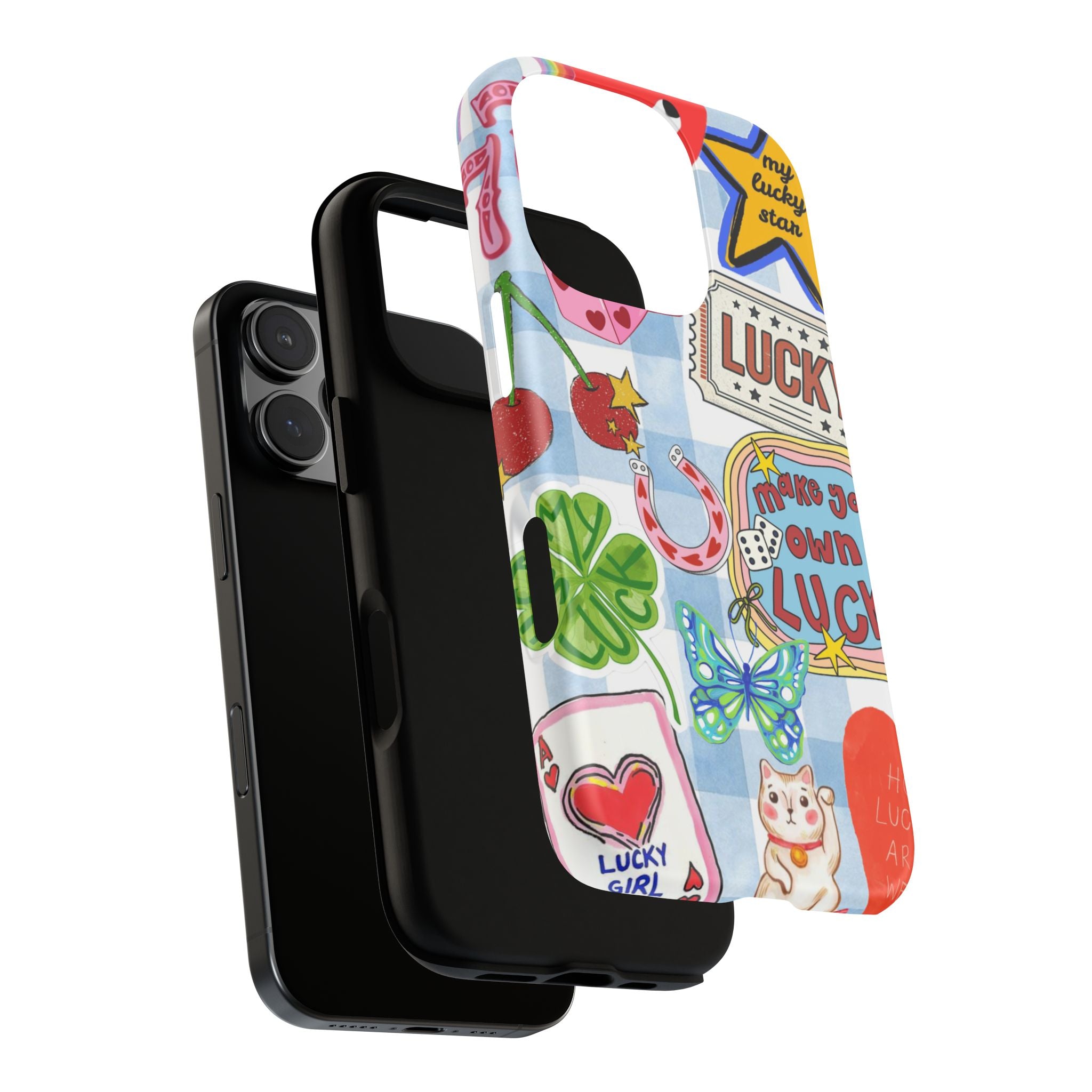 Lucky Charm Phone Case — Cute Kawaii Sticker Collage, ‘Make Your Own Luck’ Design