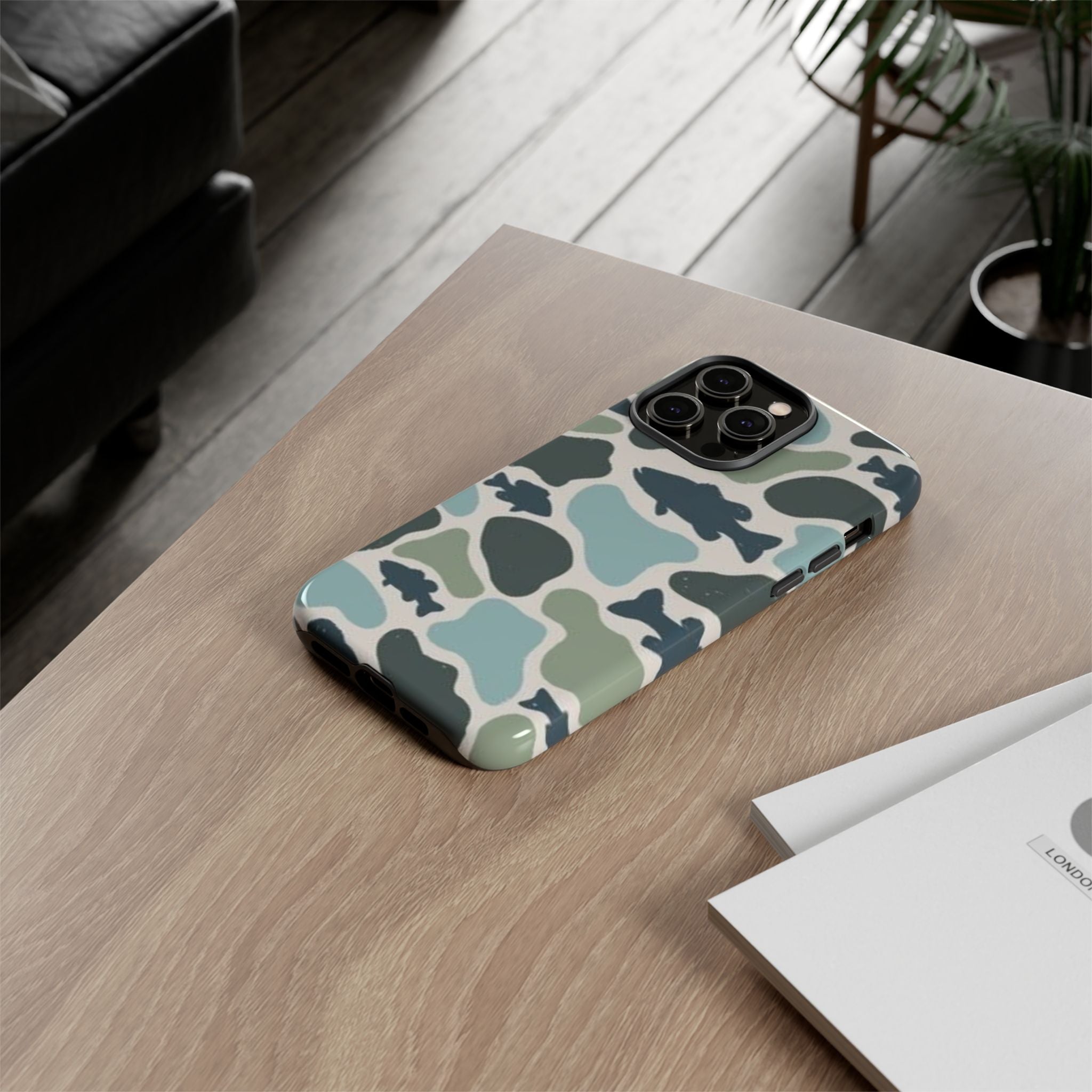 Camouflage Fish Tough Phone Case — Waterproof Blue-Green Camo iPhone Cover