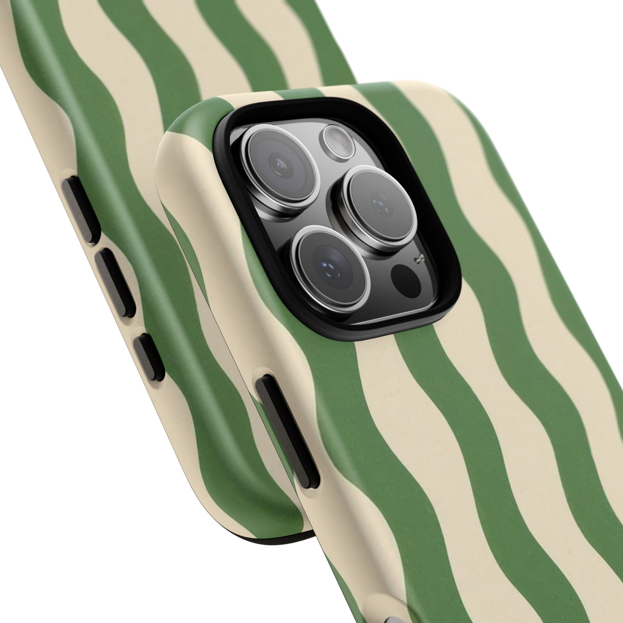 Wavy Green Stripe Phone Case — Retro Minimalist Tough Case