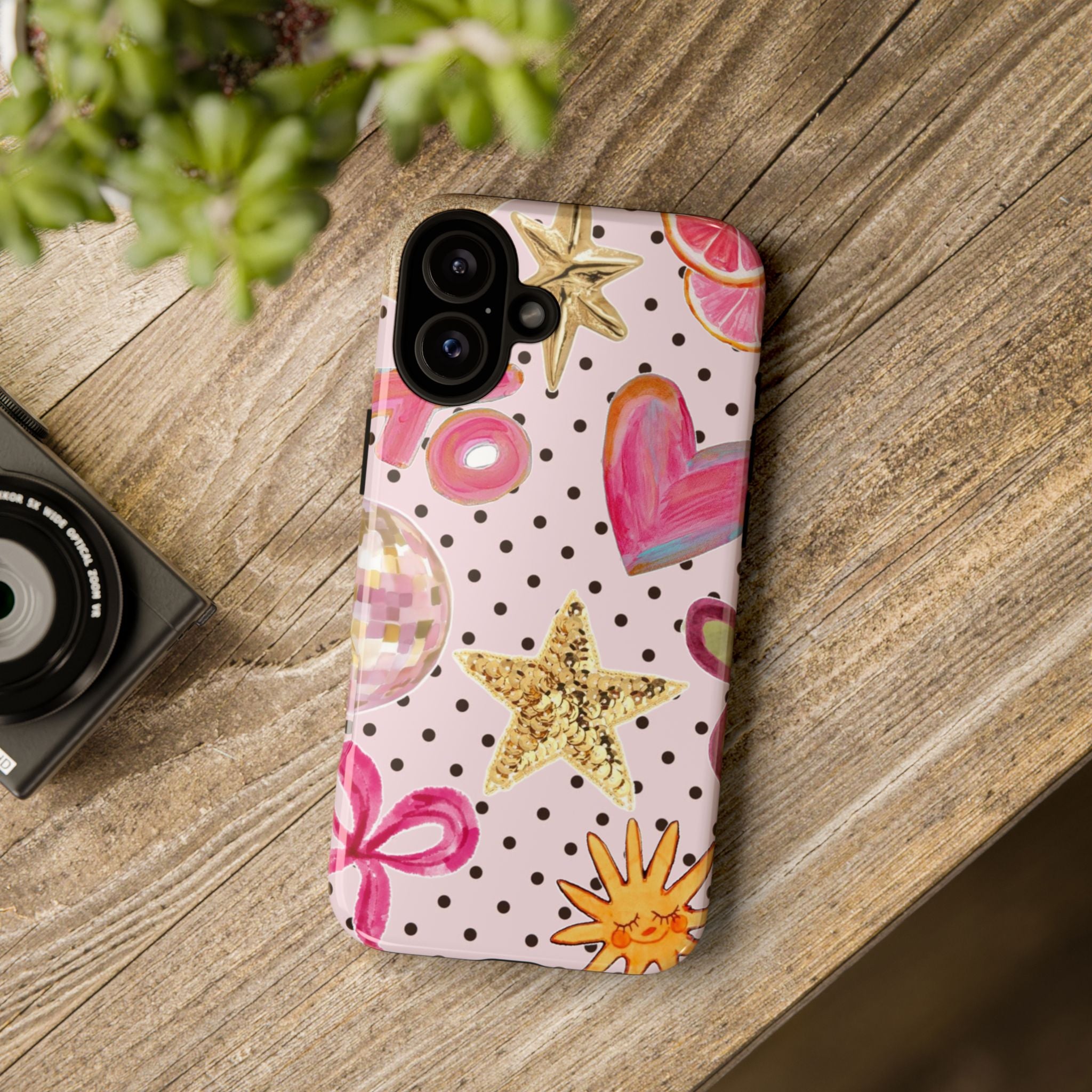 Pink Polka Dot Party — Pink Hearts, Stars & Disco Ball Design