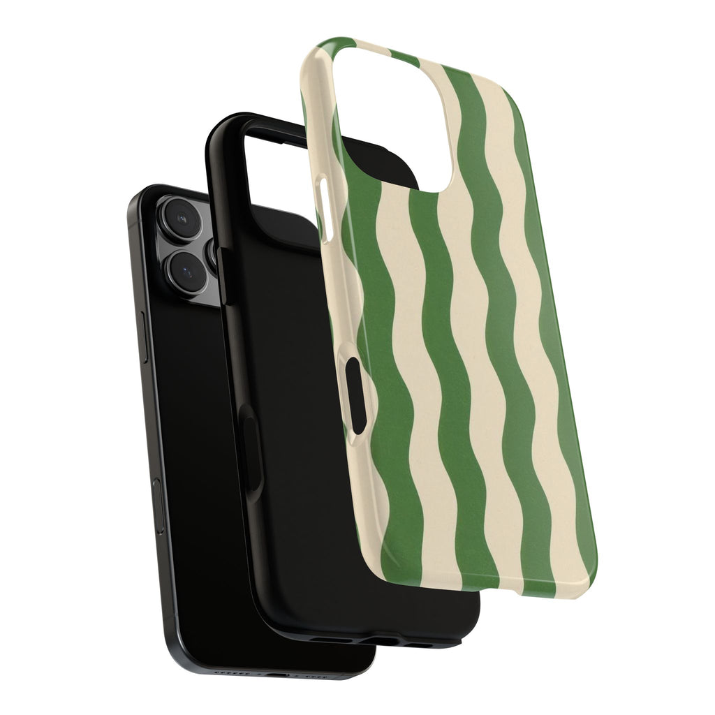 Wavy Green Stripe Phone Case — Retro Minimalist Tough Case