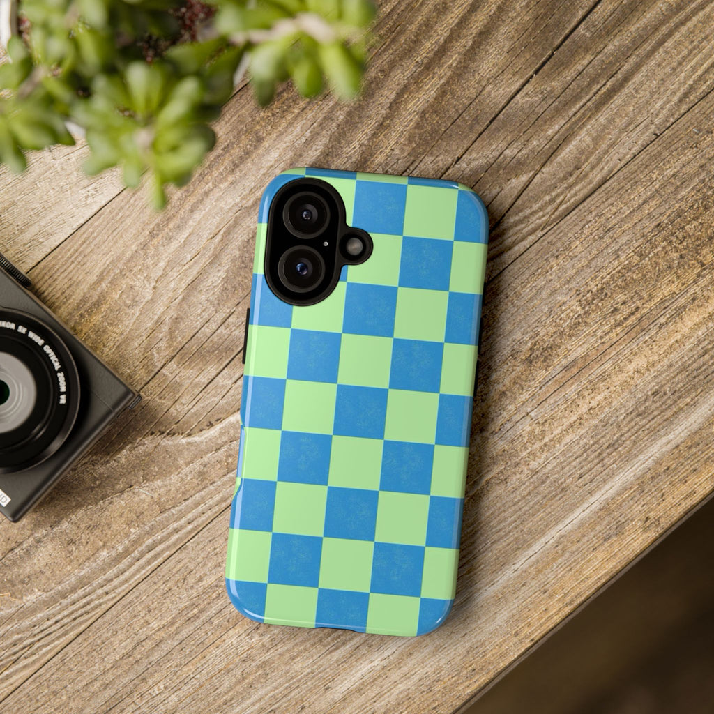 Cowgirl Blue Checkers — Retro Checkered Tough Phone Cover