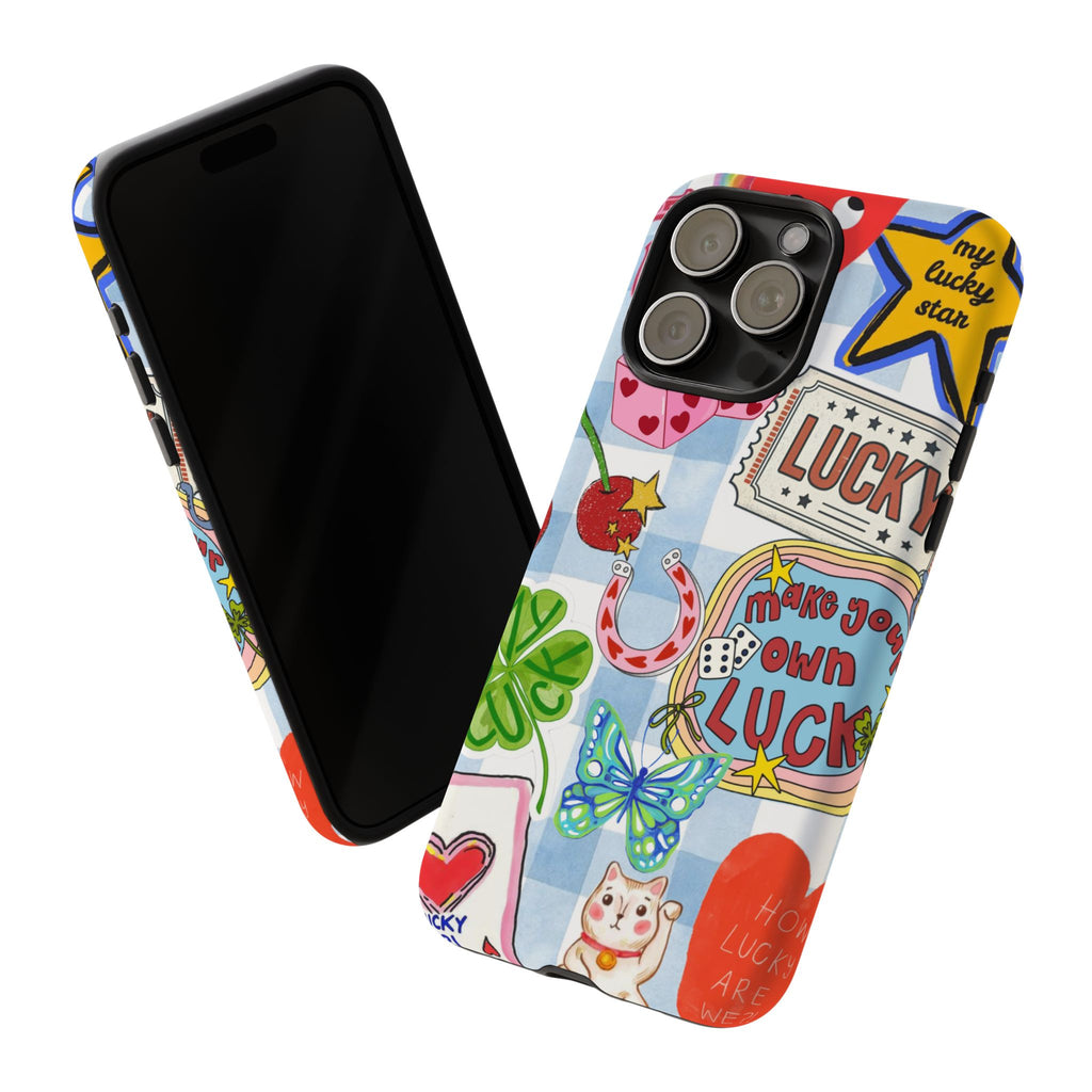 Lucky Charm Phone Case — Cute Kawaii Sticker Collage, ‘Make Your Own Luck’ Design