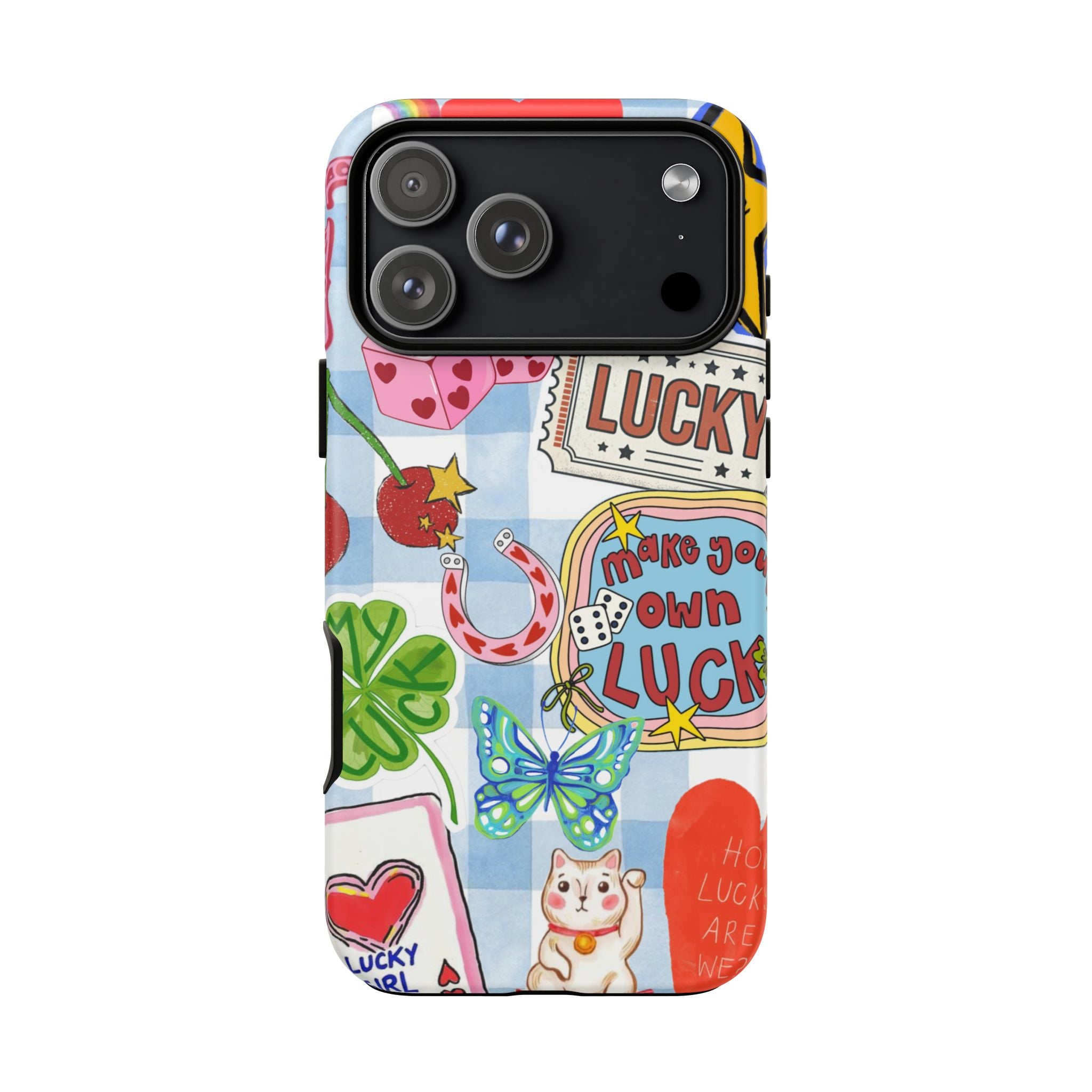 Lucky Charm Phone Case — Cute Kawaii Sticker Collage, ‘Make Your Own Luck’ Design