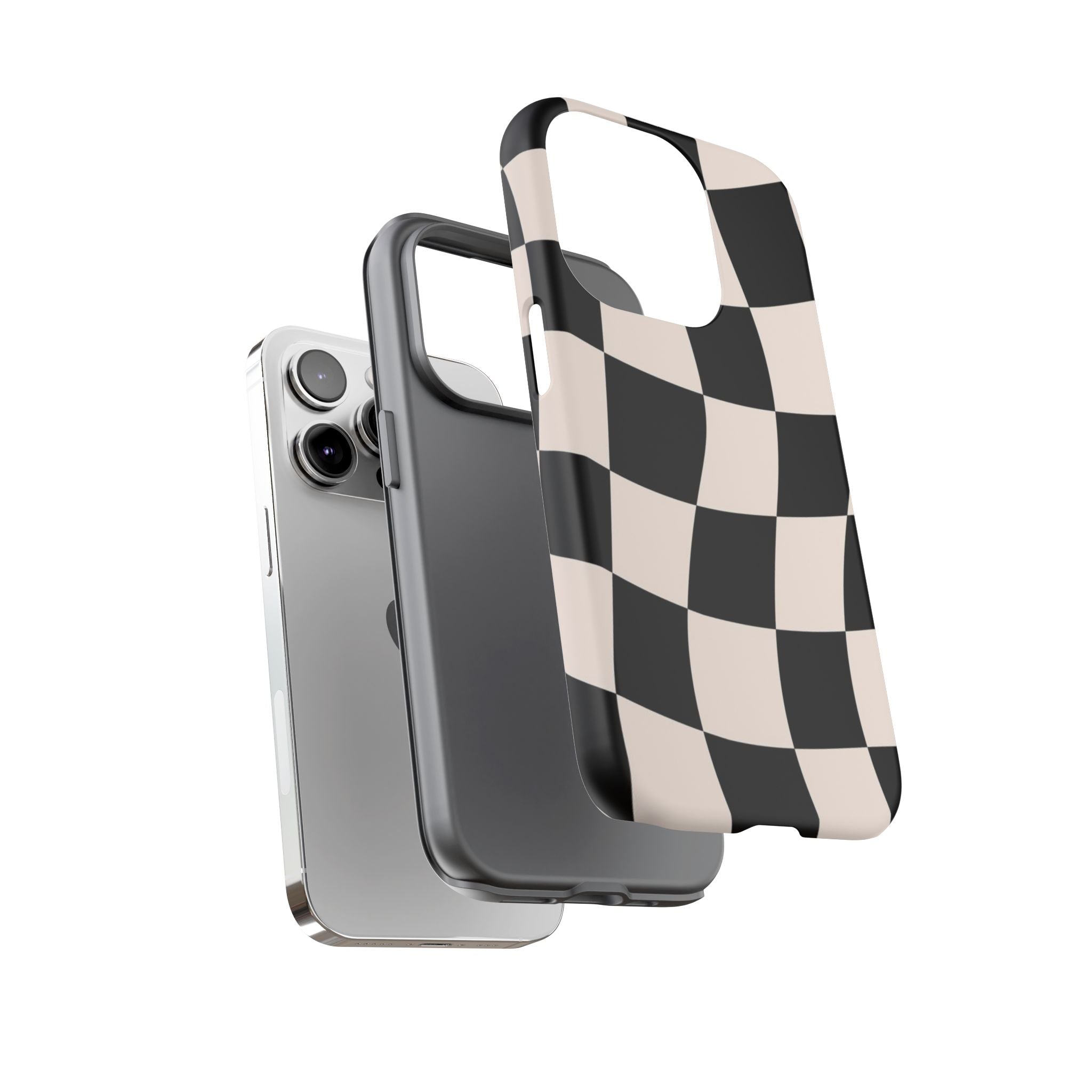 Black & White Wavy Checkered Phone Case — Black & Cream Retro Racing Pattern Tough Case