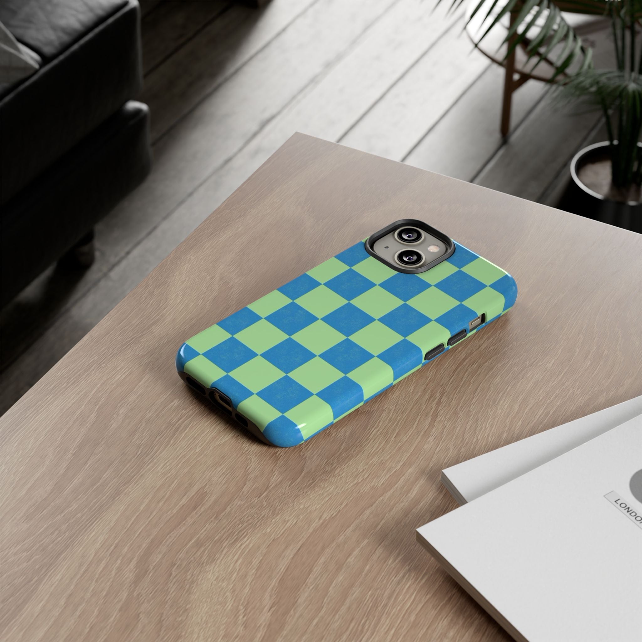 Cowgirl Blue Checkers — Retro Checkered Tough Phone Cover