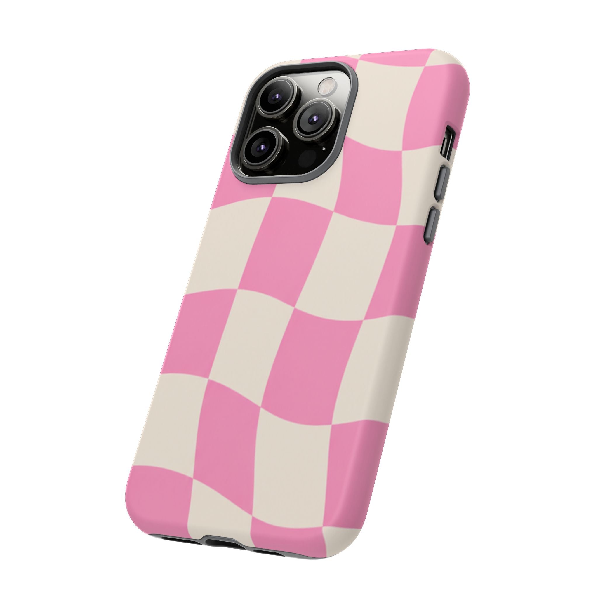 Pink Wavy Checkered Tough Phone Case — Retro Distorted Checkerboard Design