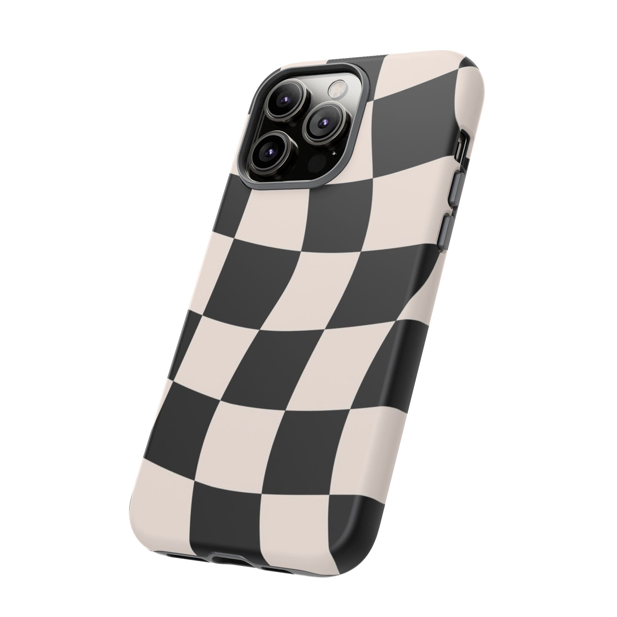 Black & White Wavy Checkered Phone Case — Black & Cream Retro Racing Pattern Tough Case