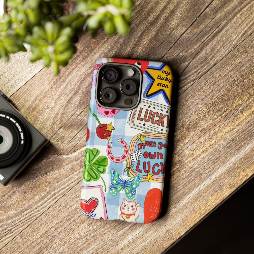 Lucky Charm Phone Case — Cute Kawaii Sticker Collage, ‘Make Your Own Luck’ Design