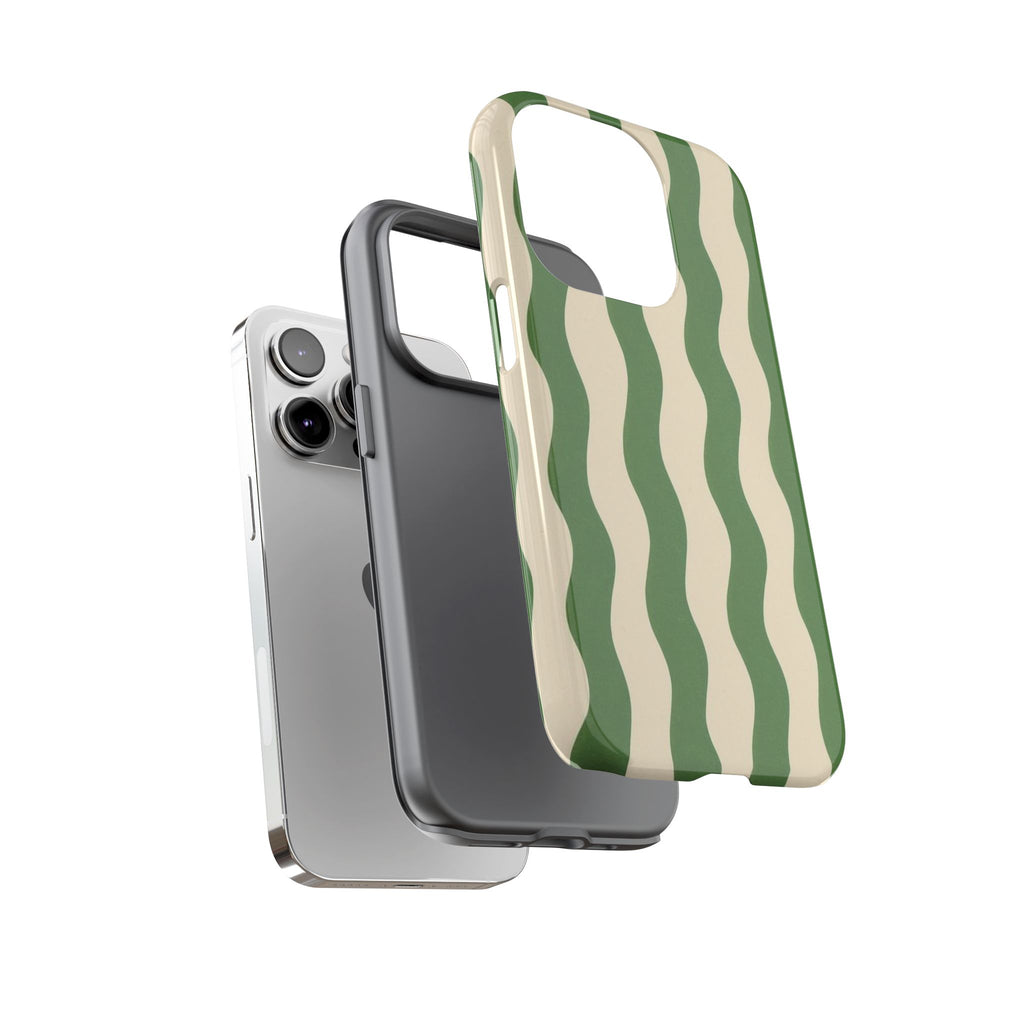 Wavy Green Stripe Phone Case — Retro Minimalist Tough Case