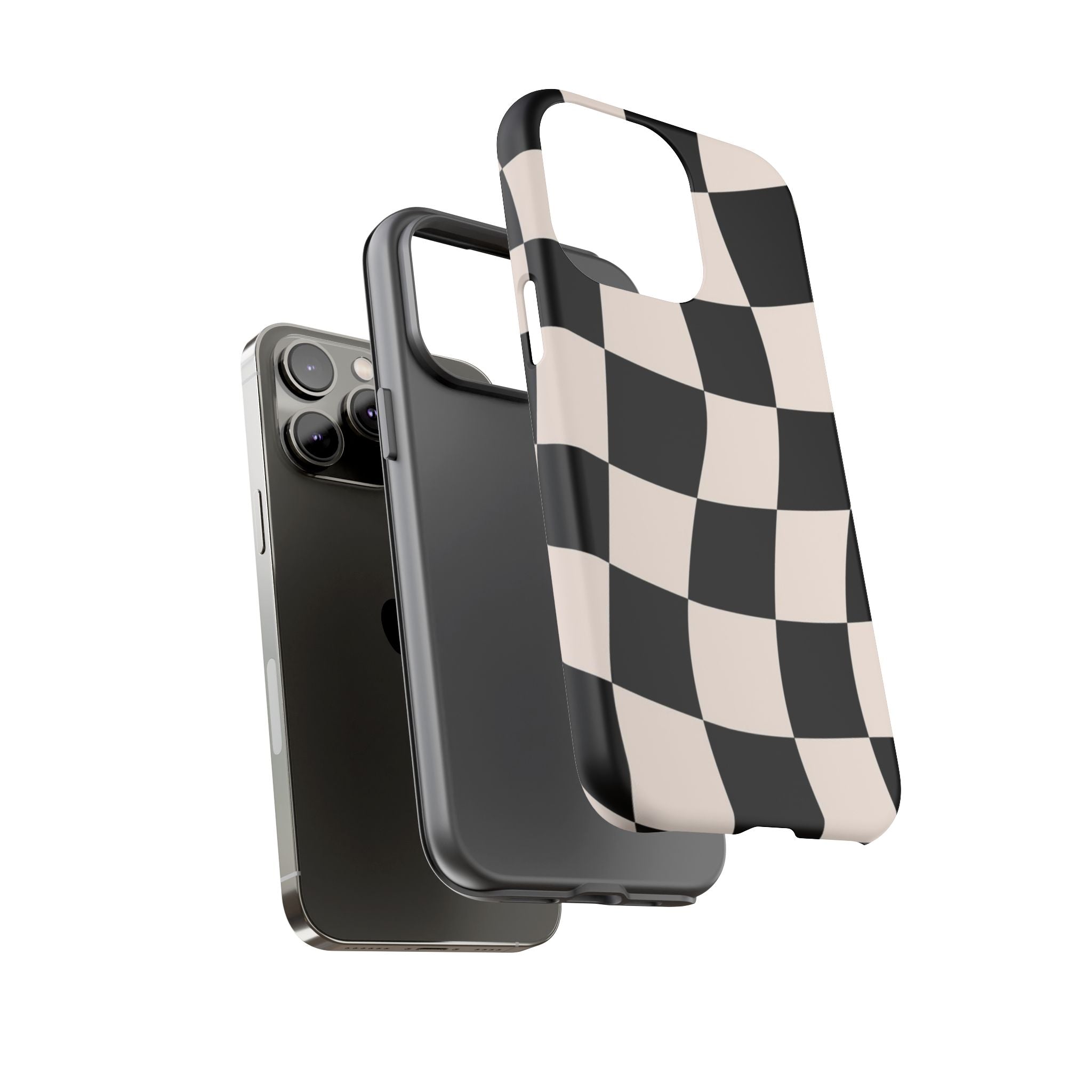 Black & White Wavy Checkered Phone Case — Black & Cream Retro Racing Pattern Tough Case