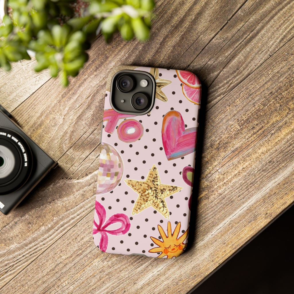 Pink Polka Dot Party — Pink Hearts, Stars & Disco Ball Design
