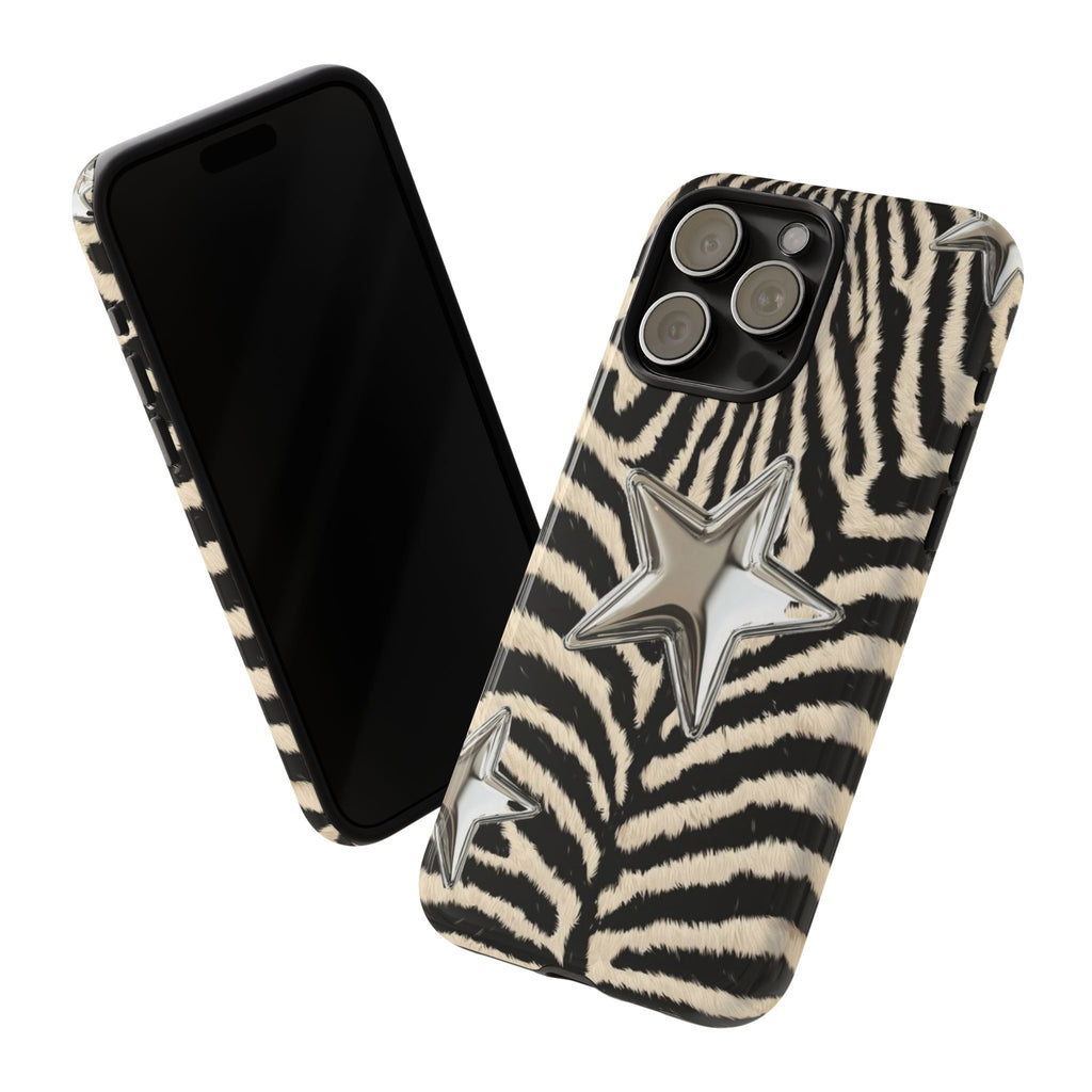Zebra Print with Metallic Stars – Protective iPhone Cover
