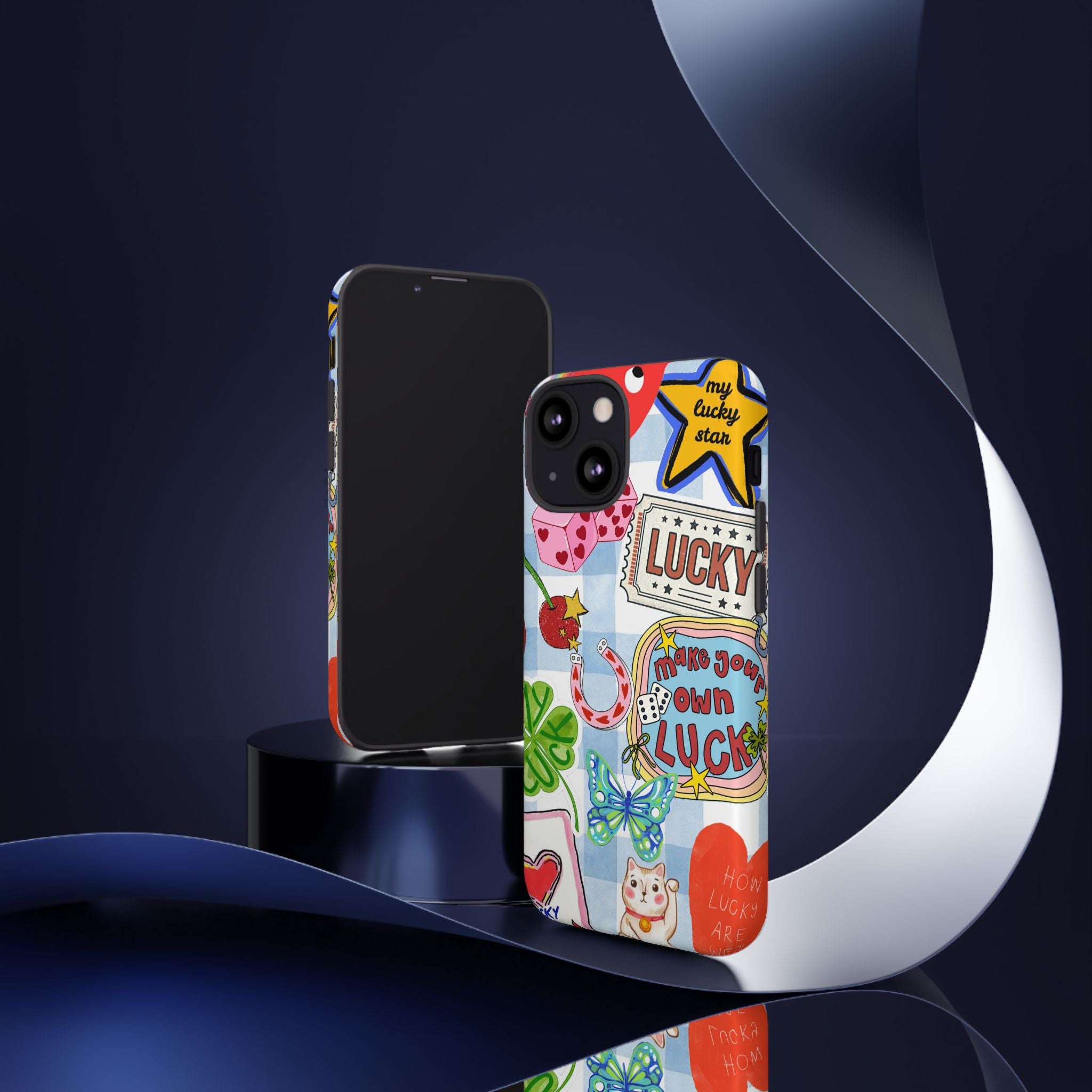 Lucky Charm Phone Case — Cute Kawaii Sticker Collage, ‘Make Your Own Luck’ Design