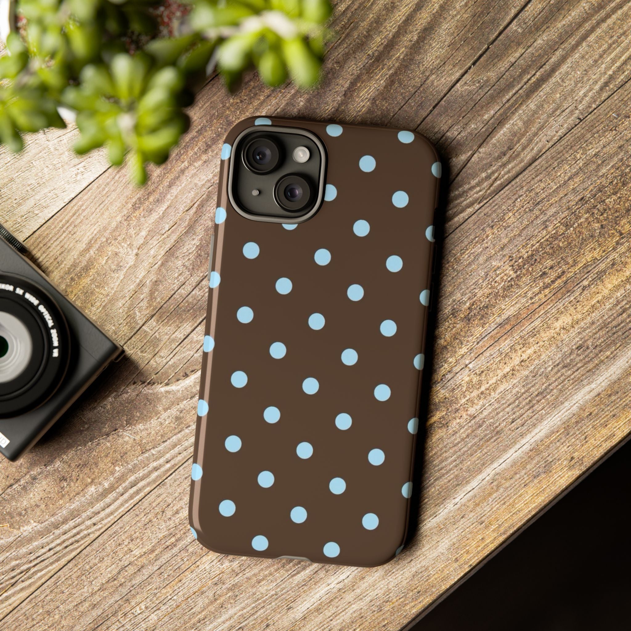 Brown Polka Dot Phone Case — Blue Dot Protective Tough Case