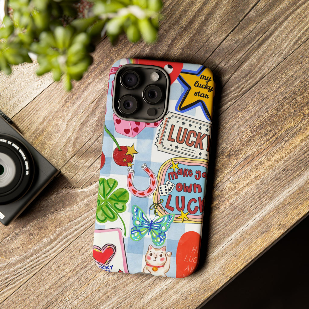 Lucky Charm Phone Case — Cute Kawaii Sticker Collage, ‘Make Your Own Luck’ Design