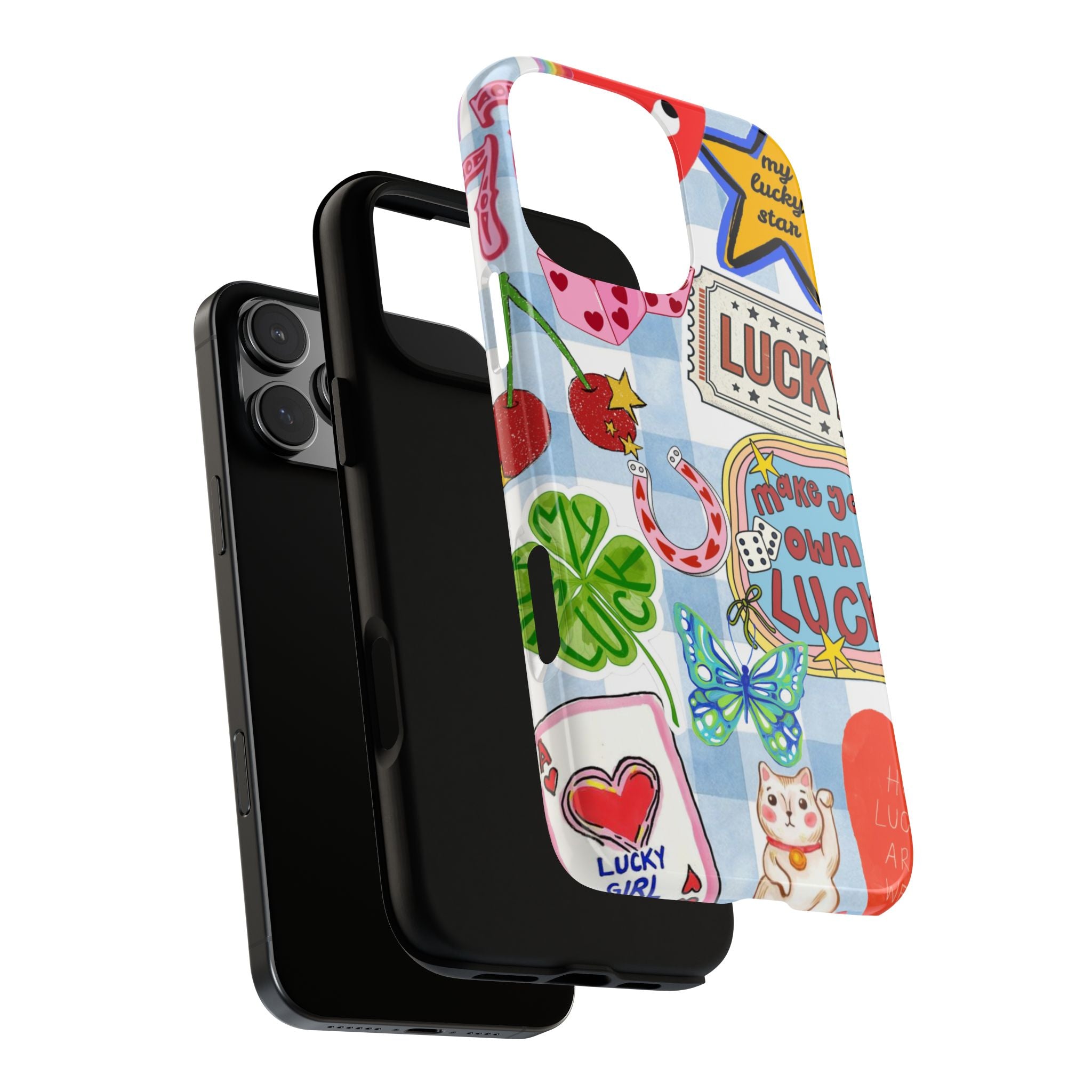 Lucky Charm Phone Case — Cute Kawaii Sticker Collage, ‘Make Your Own Luck’ Design