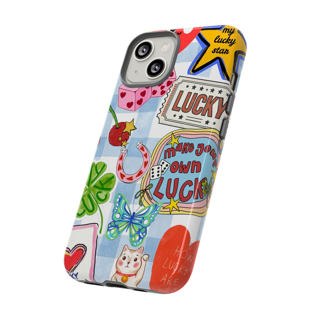 Lucky Charm Phone Case — Cute Kawaii Sticker Collage, ‘Make Your Own Luck’ Design