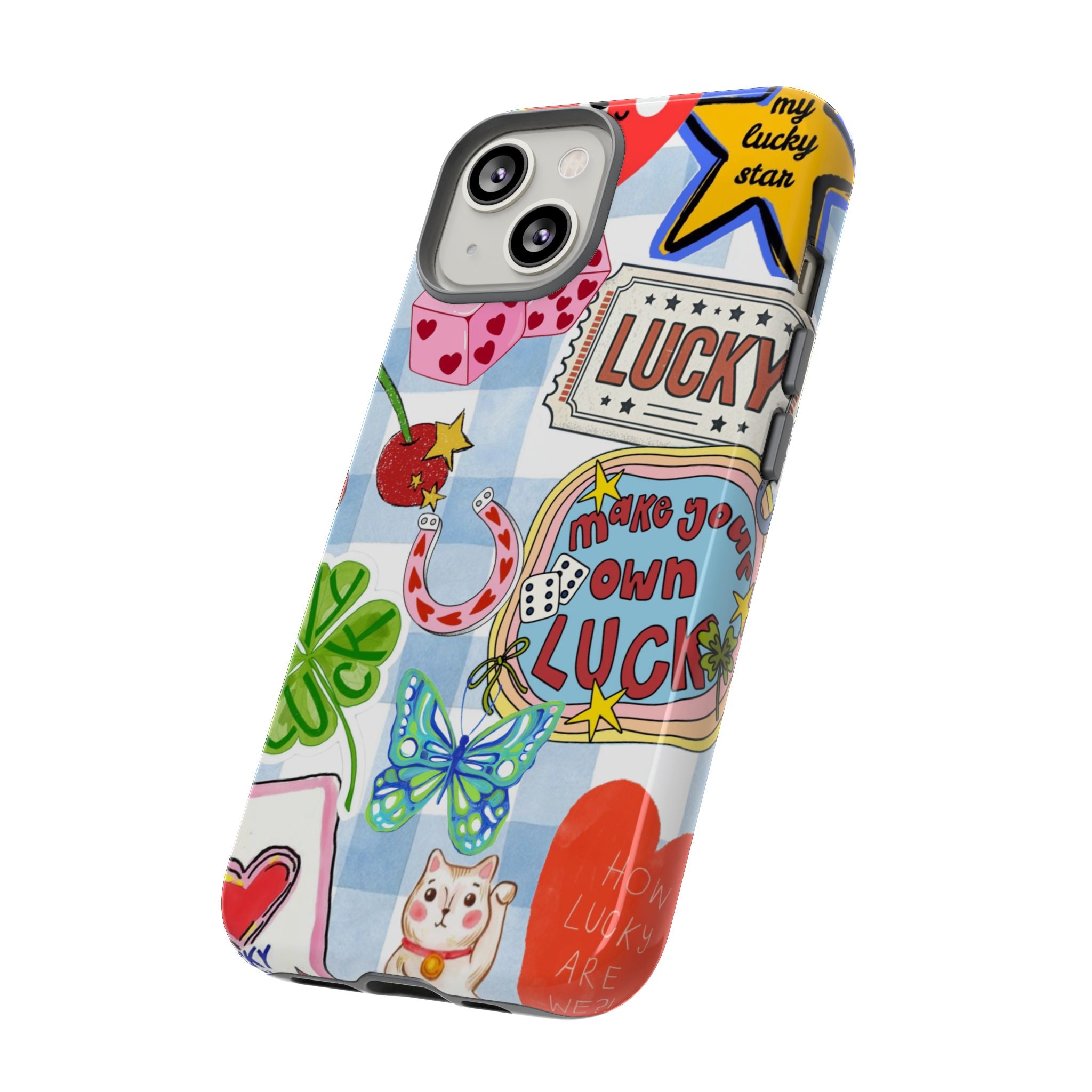 Lucky Charm Phone Case — Cute Kawaii Sticker Collage, ‘Make Your Own Luck’ Design