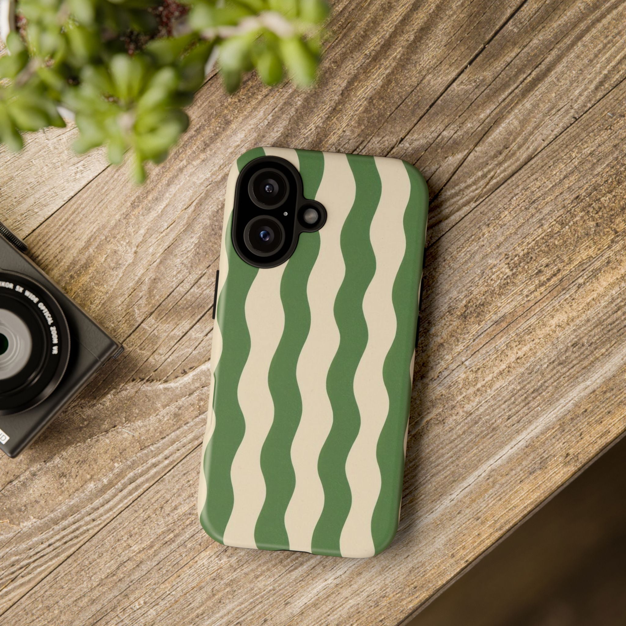 Wavy Green Stripe Phone Case — Retro Minimalist Tough Case