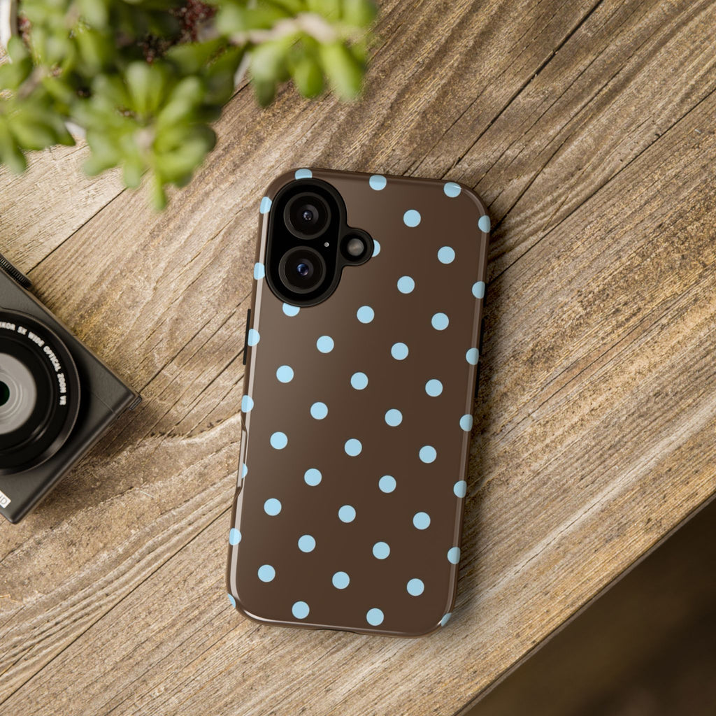 Brown Polka Dot Phone Case — Blue Dot Protective Tough Case