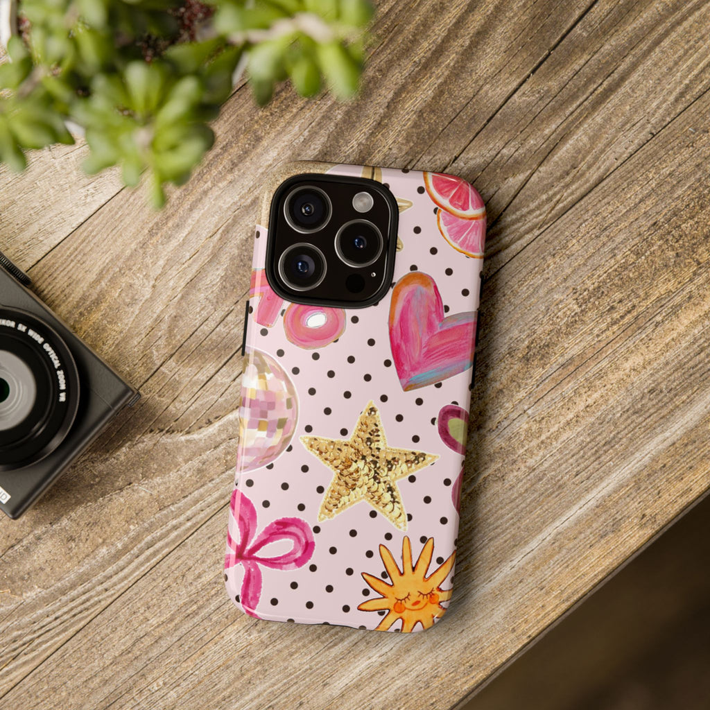 Pink Polka Dot Party — Pink Hearts, Stars & Disco Ball Design
