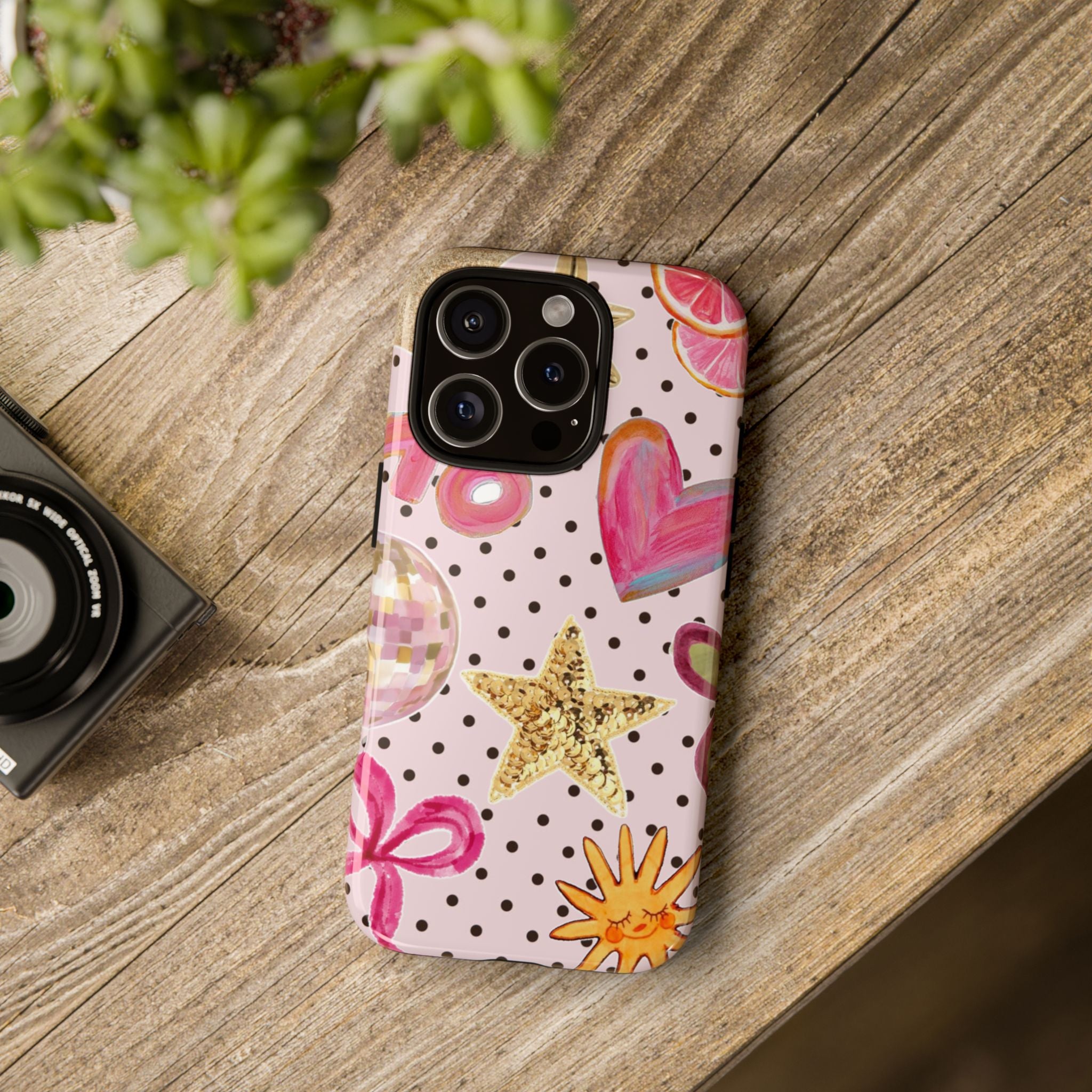 Pink Polka Dot Party — Pink Hearts, Stars & Disco Ball Design