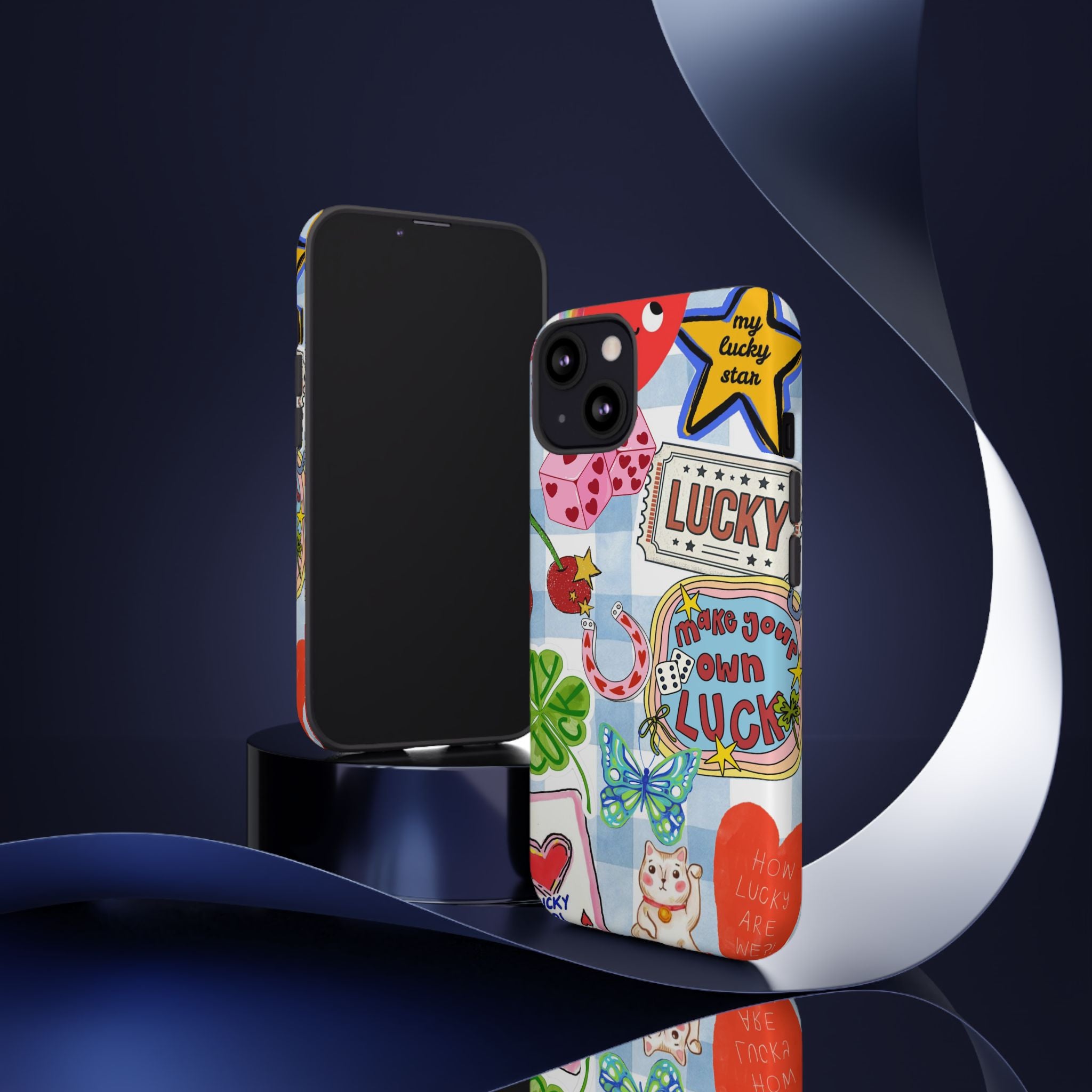 Lucky Charm Phone Case — Cute Kawaii Sticker Collage, ‘Make Your Own Luck’ Design