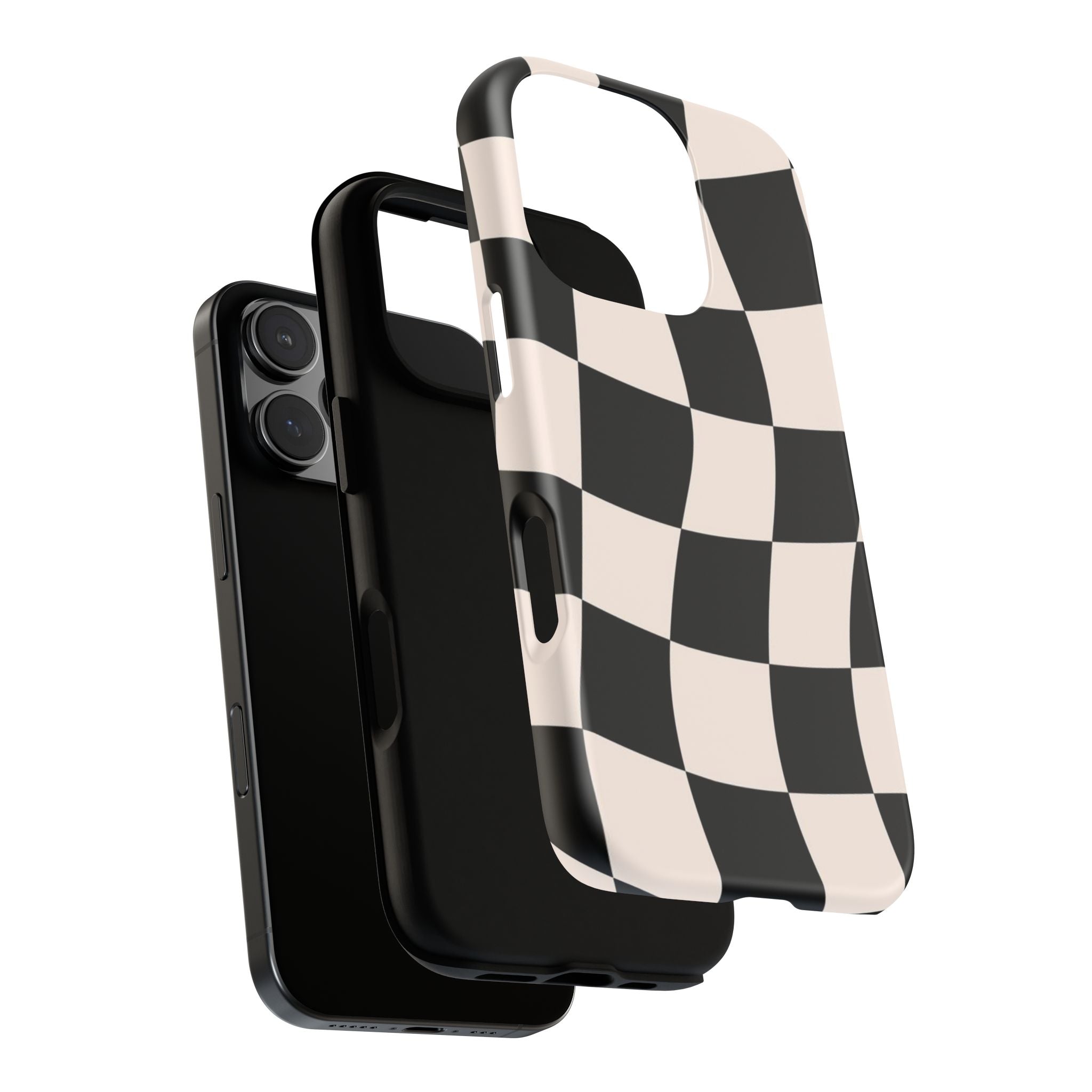 Black & White Wavy Checkered Phone Case — Black & Cream Retro Racing Pattern Tough Case