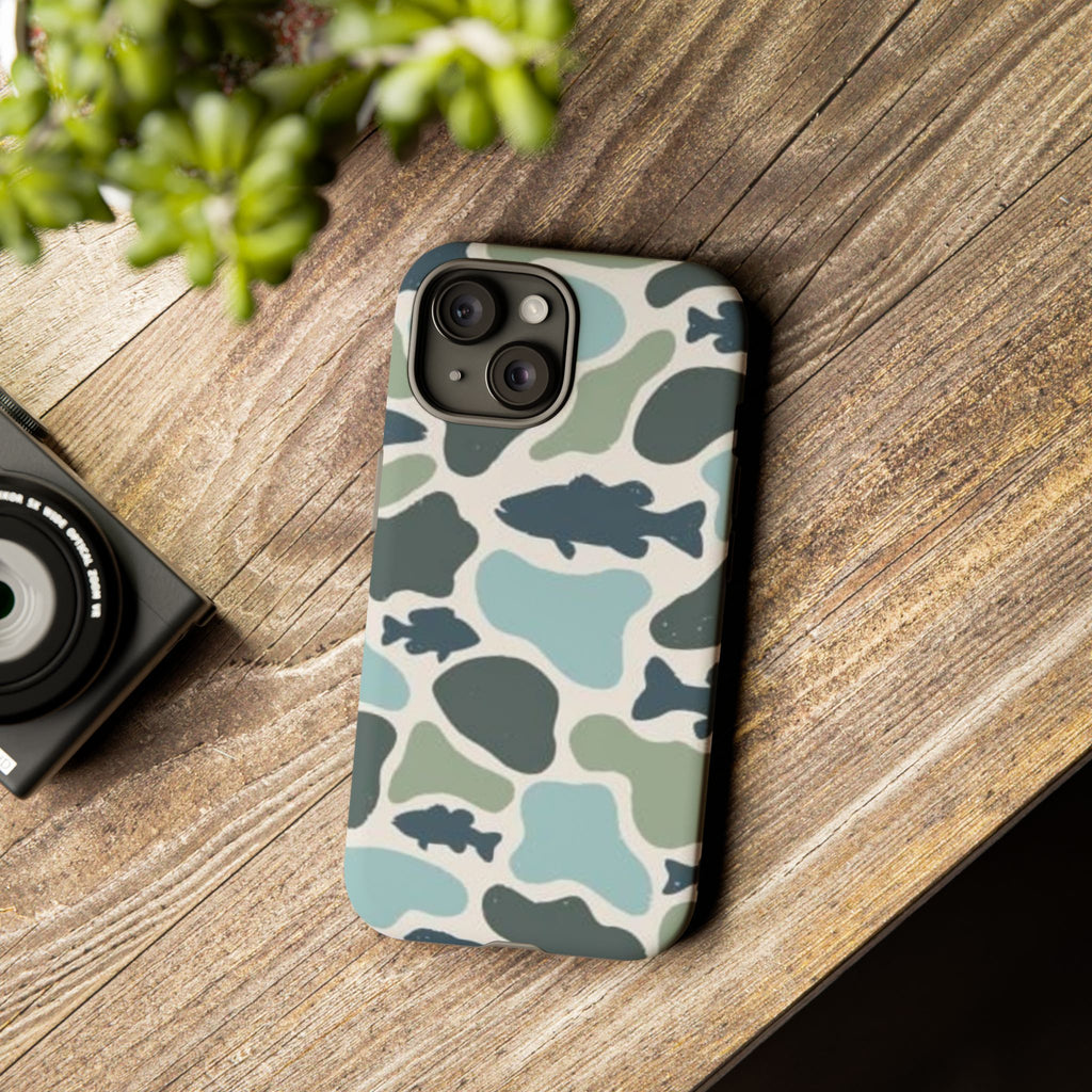 Camouflage Fish Tough Phone Case — Waterproof Blue-Green Camo iPhone Cover