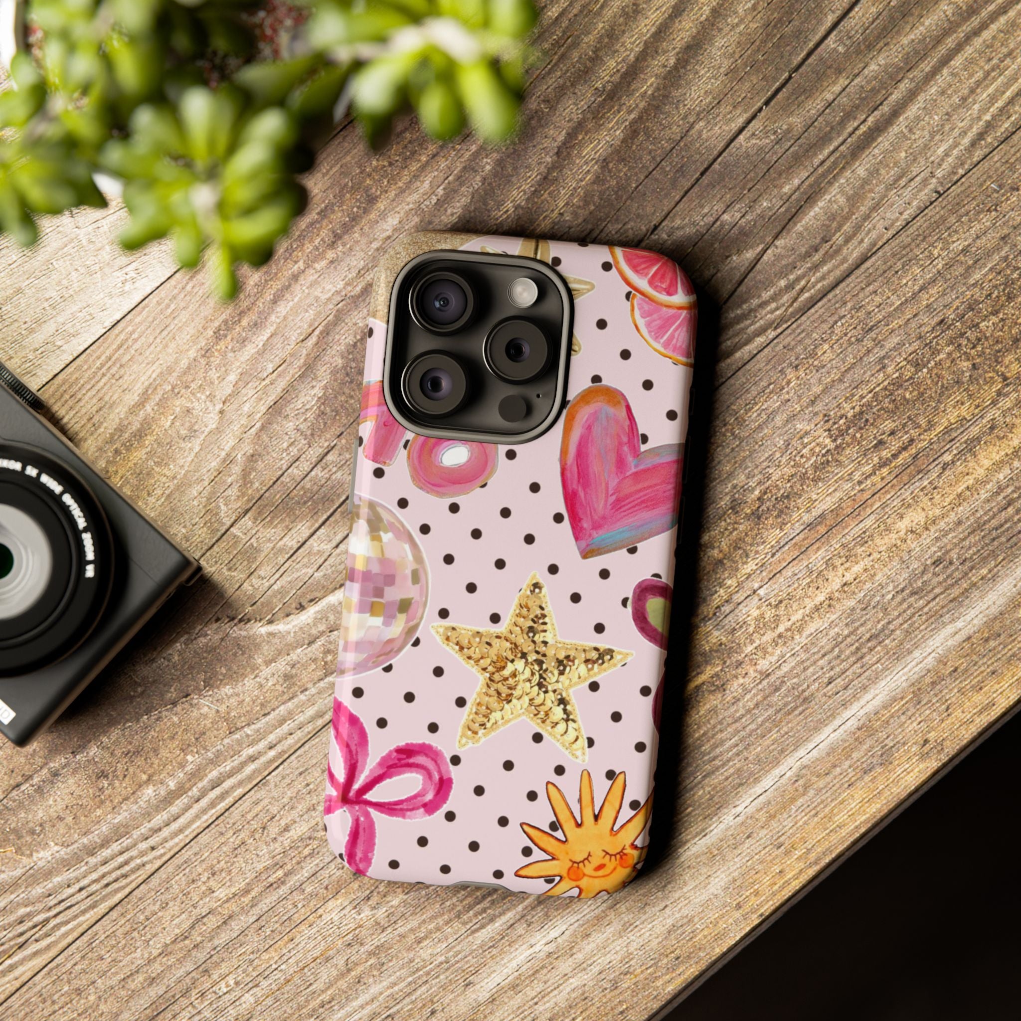 Pink Polka Dot Party — Pink Hearts, Stars & Disco Ball Design