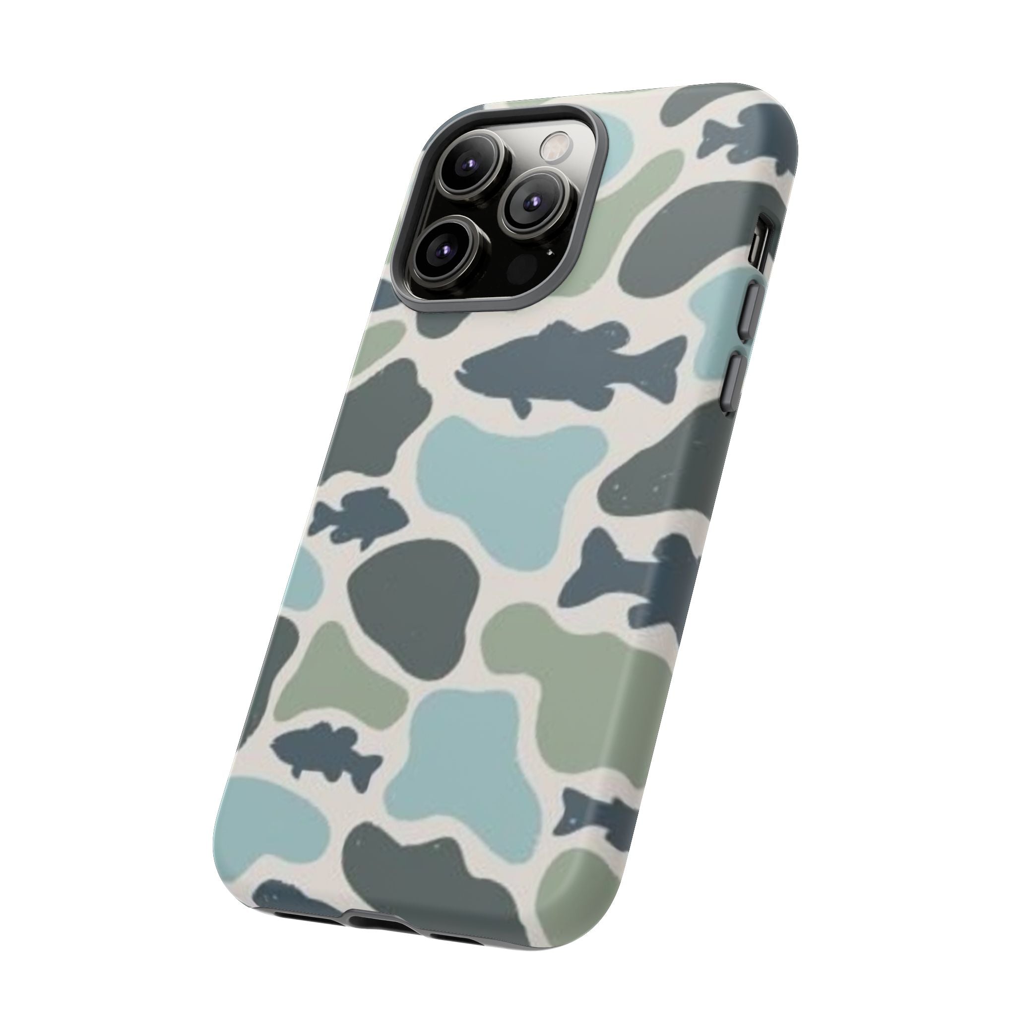 Camouflage Fish Tough Phone Case — Waterproof Blue-Green Camo iPhone Cover