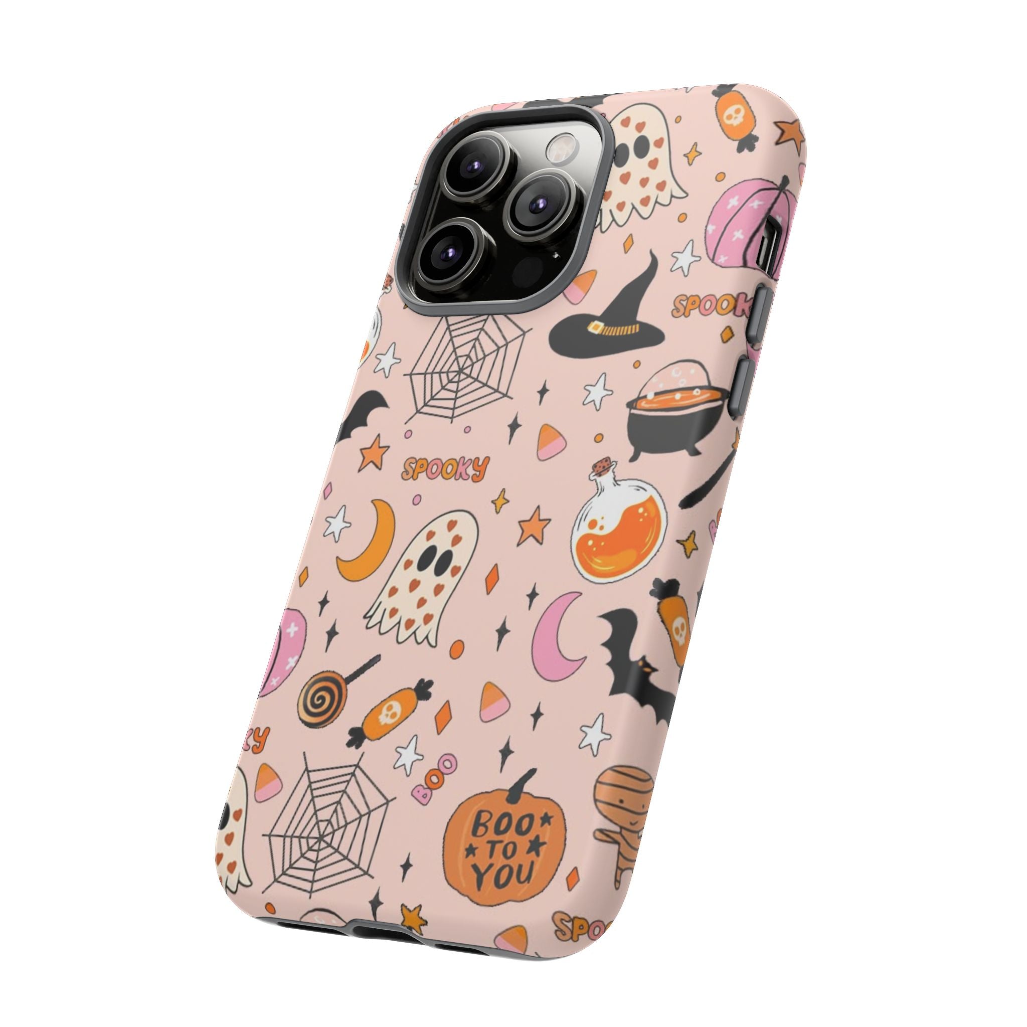 Spooky Halloween — Pink Ghosts, Witches, Candy & "Boo to You" Design
