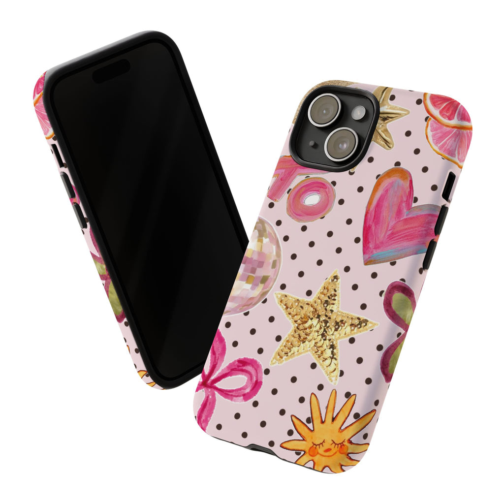 Pink Polka Dot Party — Pink Hearts, Stars & Disco Ball Design