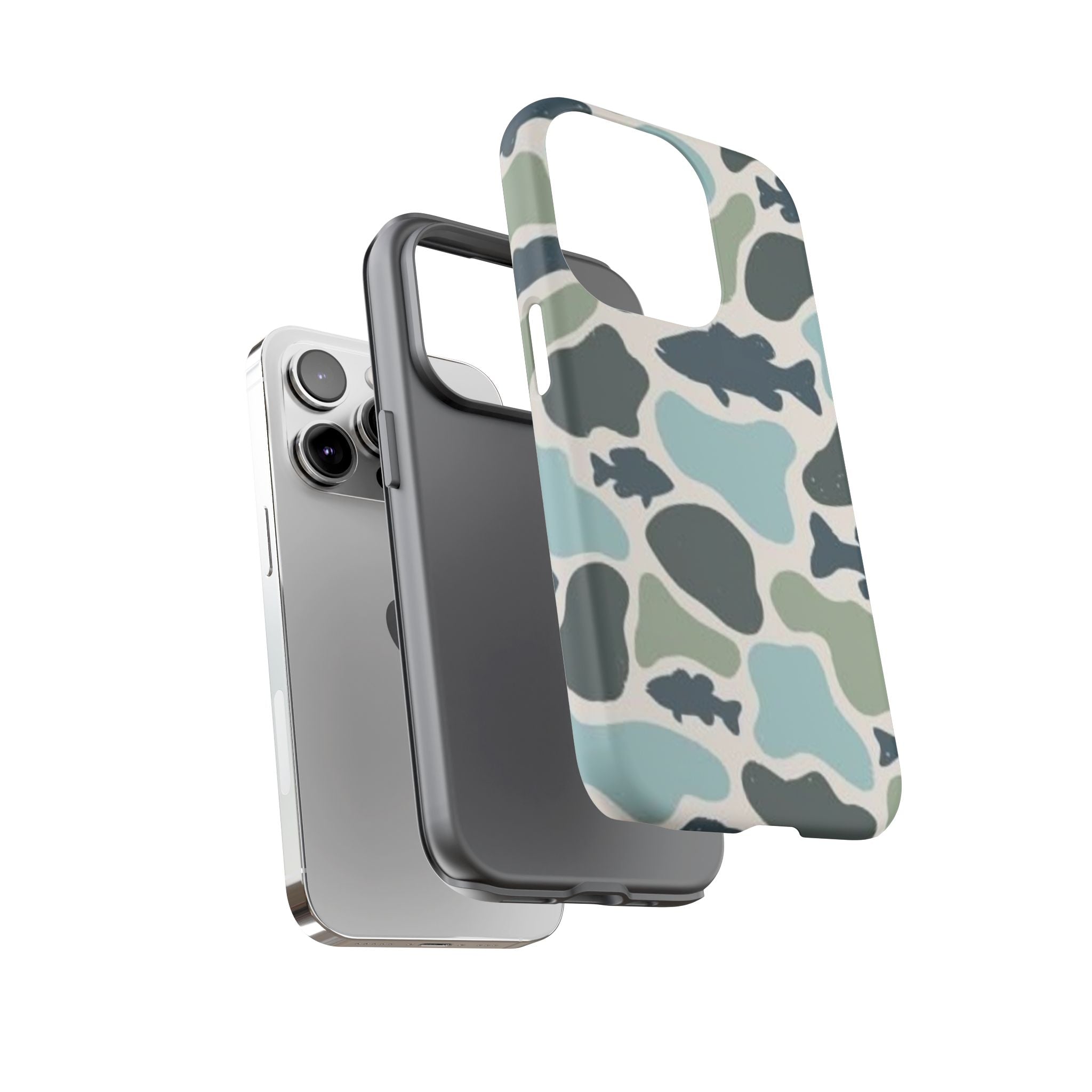 Camouflage Fish Tough Phone Case — Waterproof Blue-Green Camo iPhone Cover