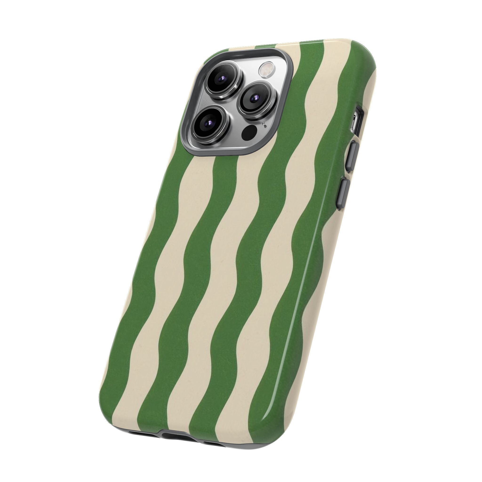 Wavy Green Stripe Phone Case — Retro Minimalist Tough Case