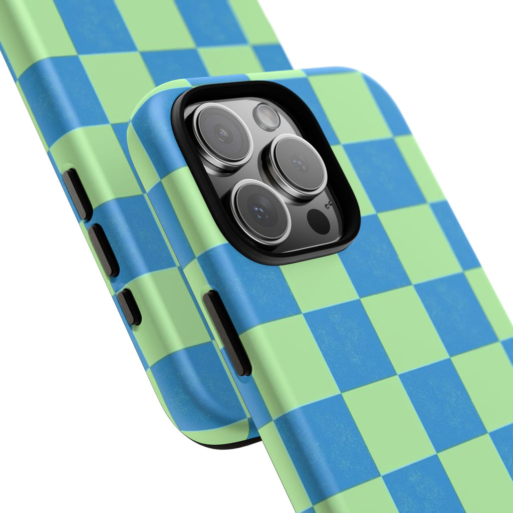 Cowgirl Blue Checkers — Retro Checkered Tough Phone Cover