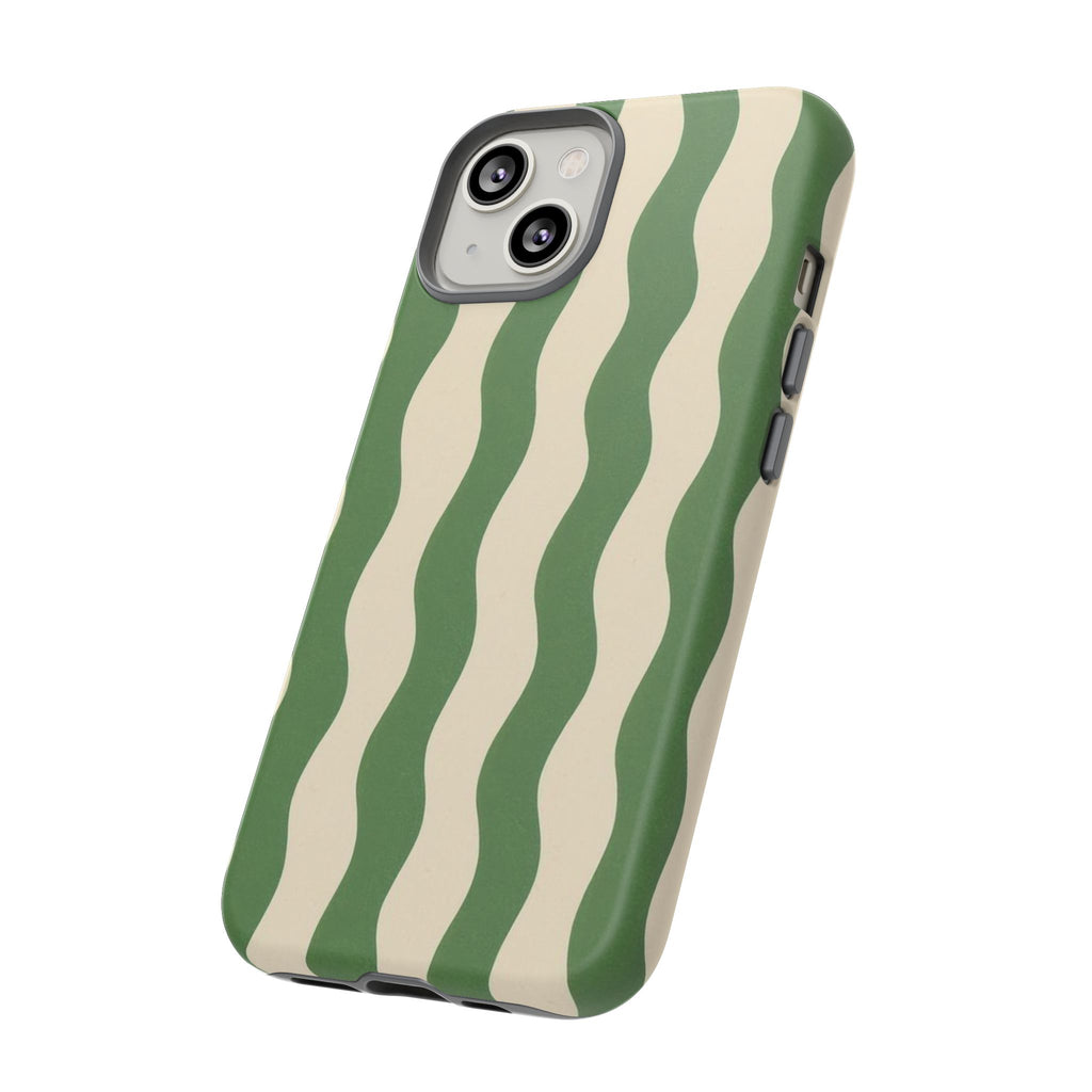 Wavy Green Stripe Phone Case — Retro Minimalist Tough Case