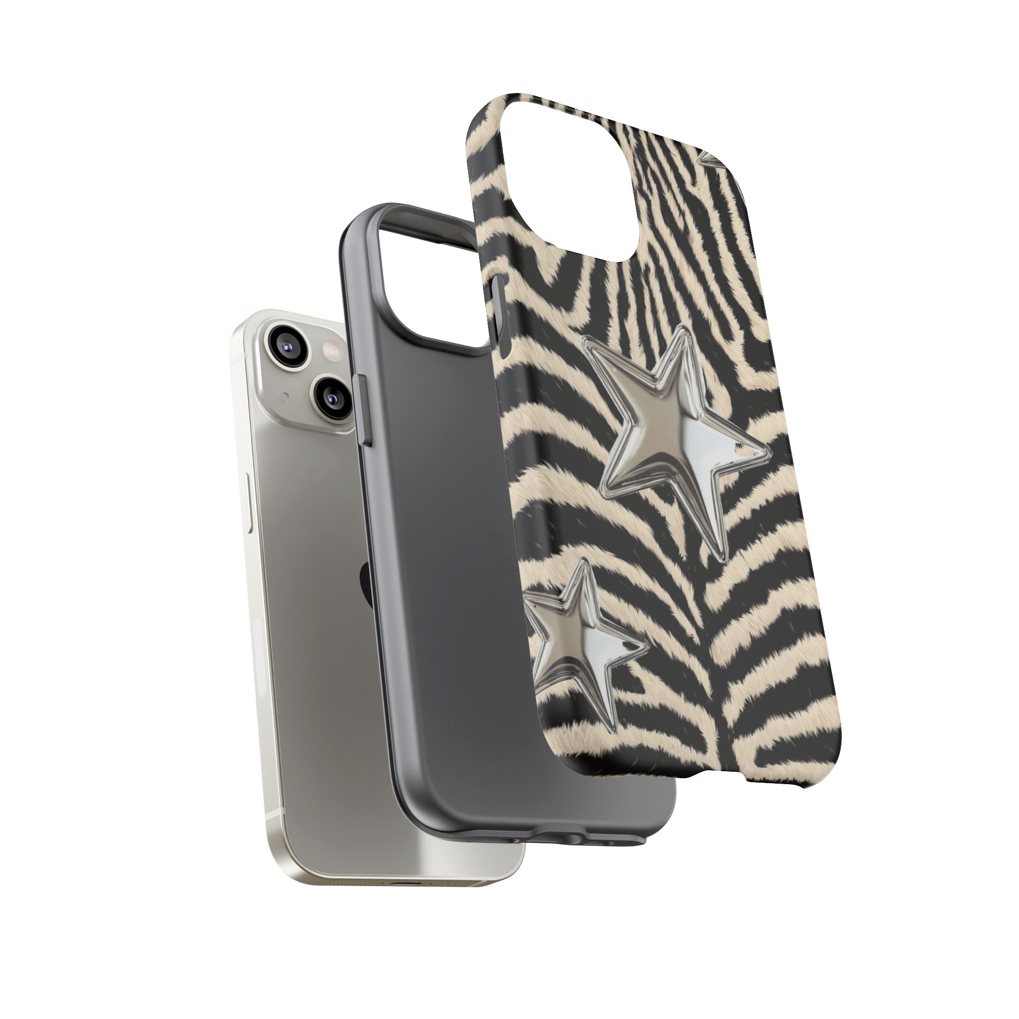 Zebra Print with Metallic Stars – Protective iPhone Cover