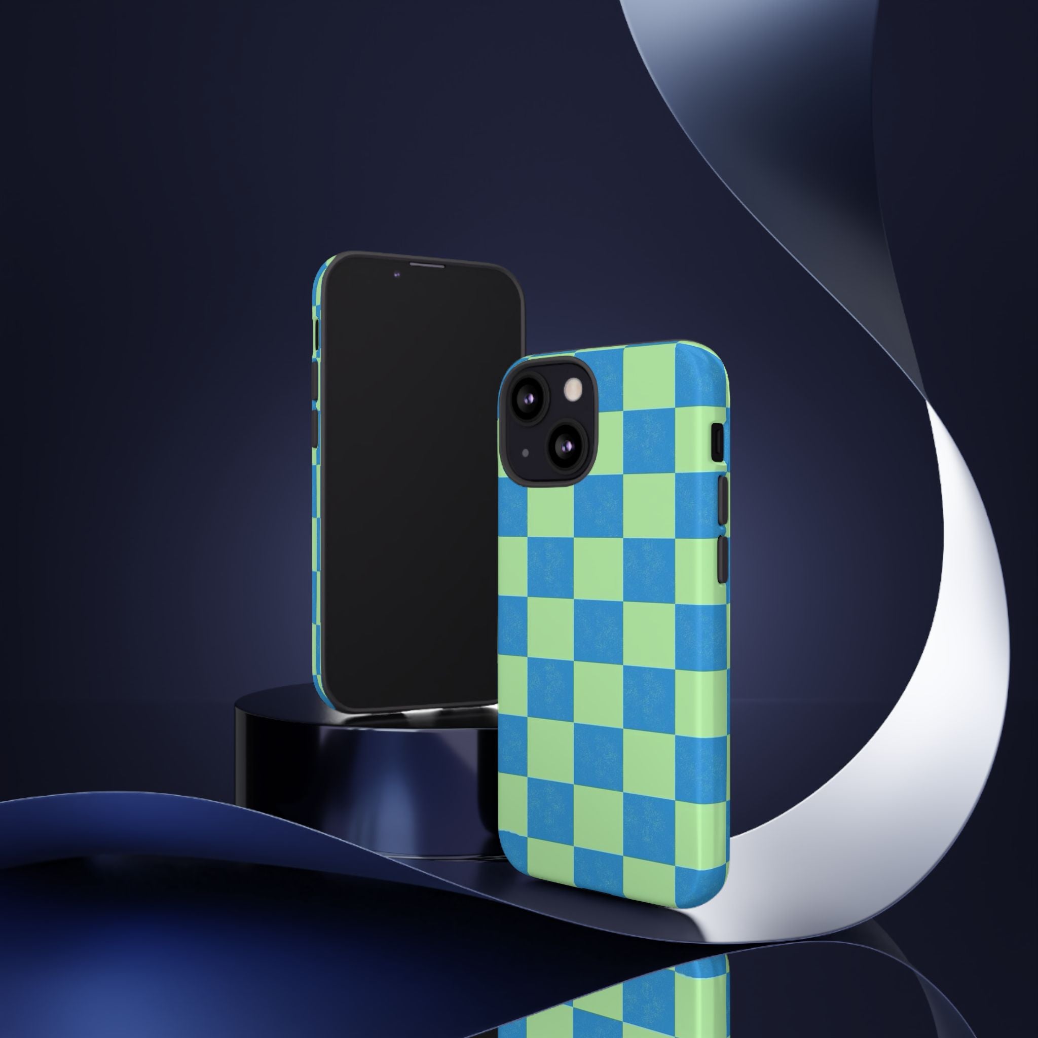 Cowgirl Blue Checkers — Retro Checkered Tough Phone Cover