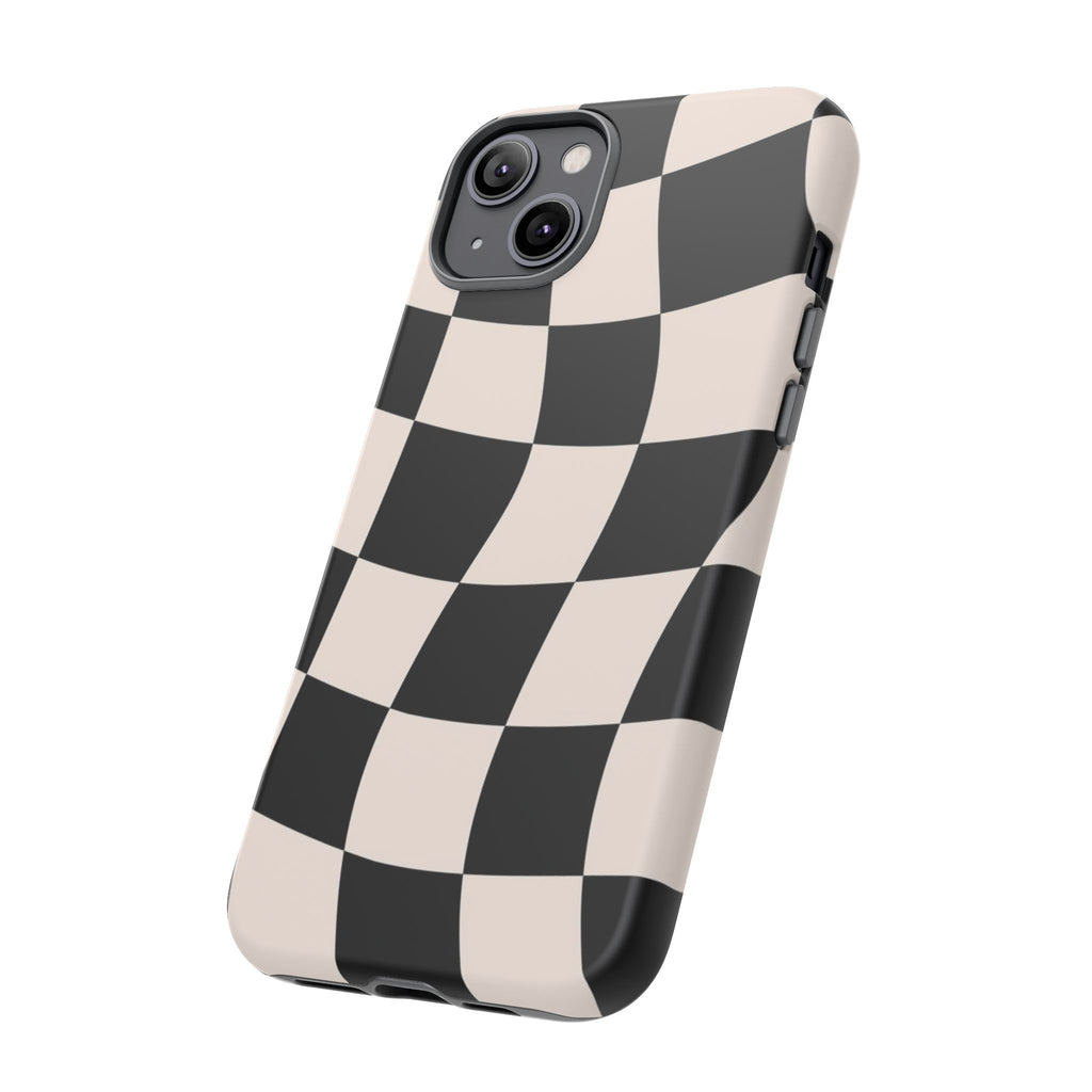 Black & White Wavy Checkered Phone Case — Black & Cream Retro Racing Pattern Tough Case