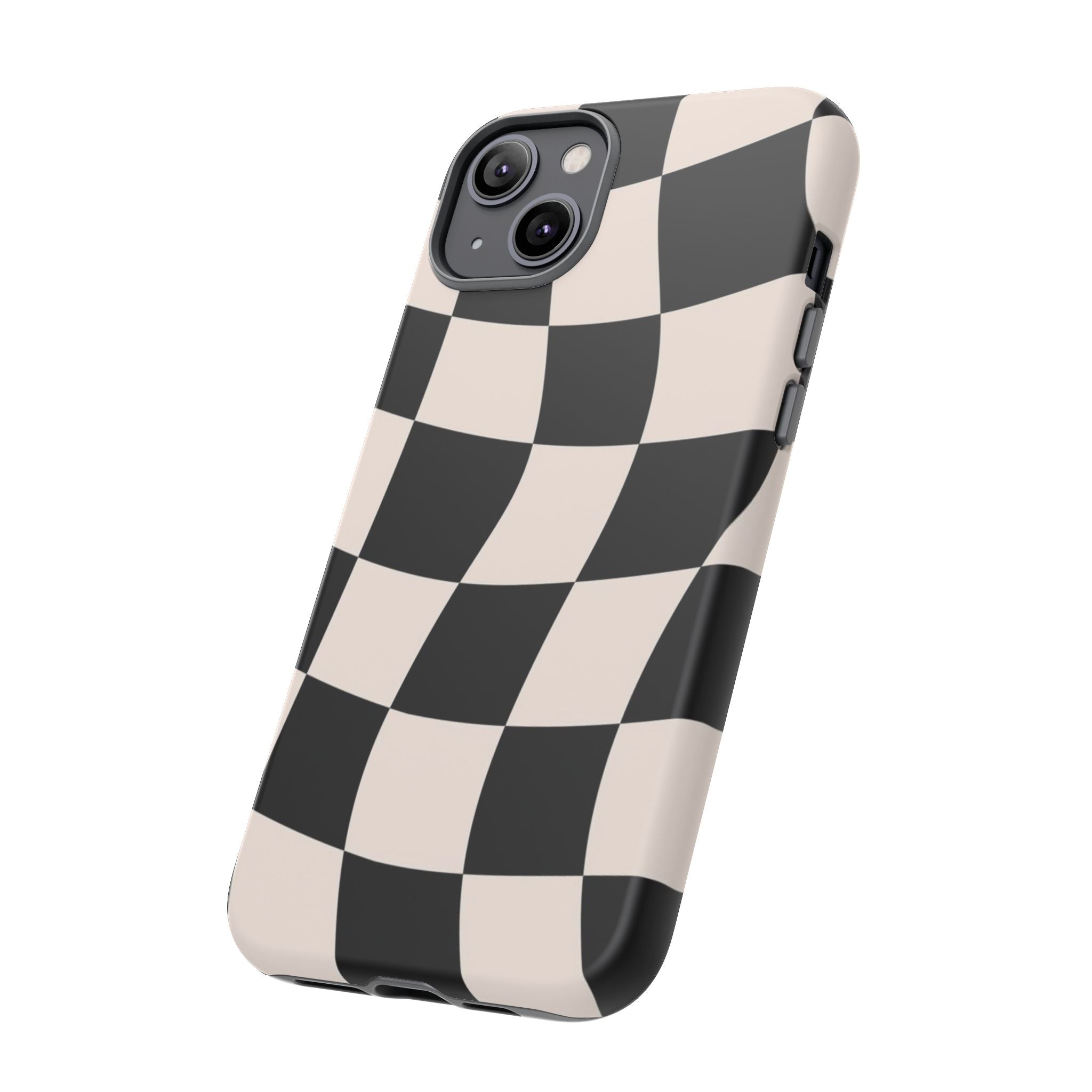 Black & White Wavy Checkered Phone Case — Black & Cream Retro Racing Pattern Tough Case