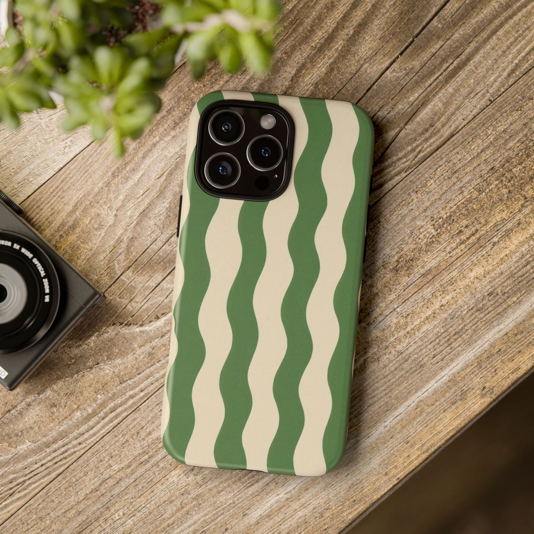 Wavy Green Stripe Phone Case — Retro Minimalist Tough Case