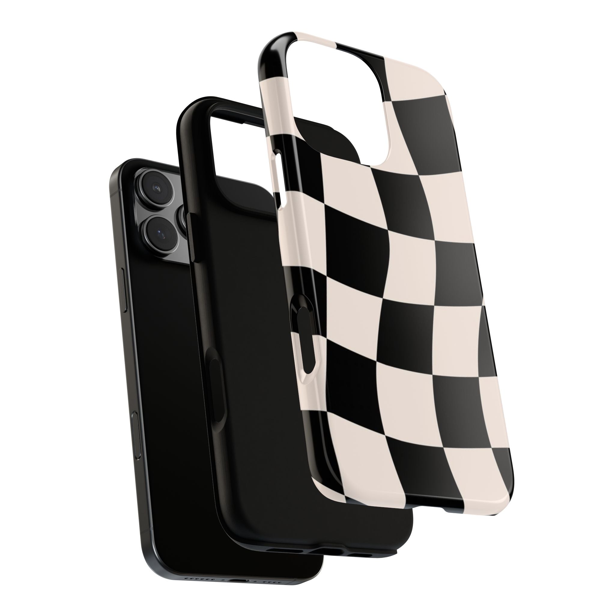 Black & White Wavy Checkered Phone Case — Black & Cream Retro Racing Pattern Tough Case