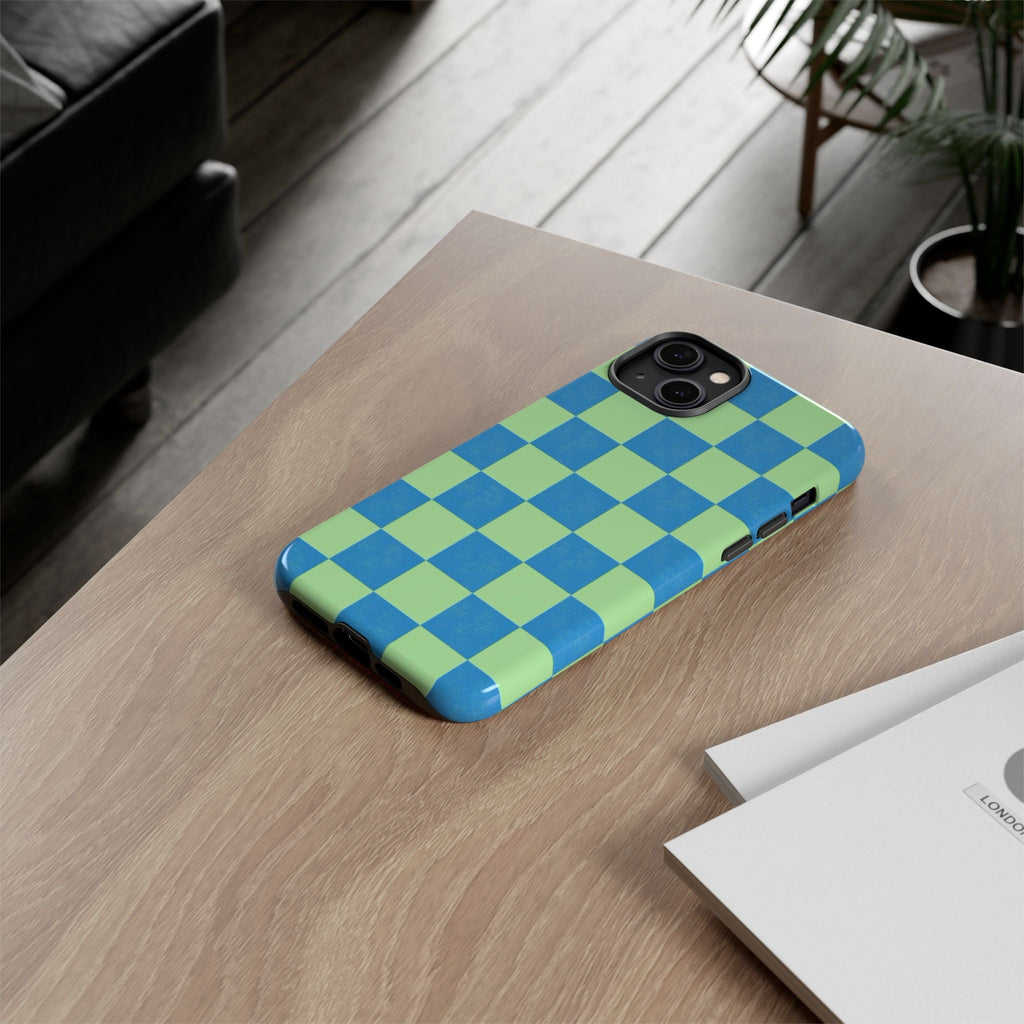 Cowgirl Blue Checkers — Retro Checkered Tough Phone Cover