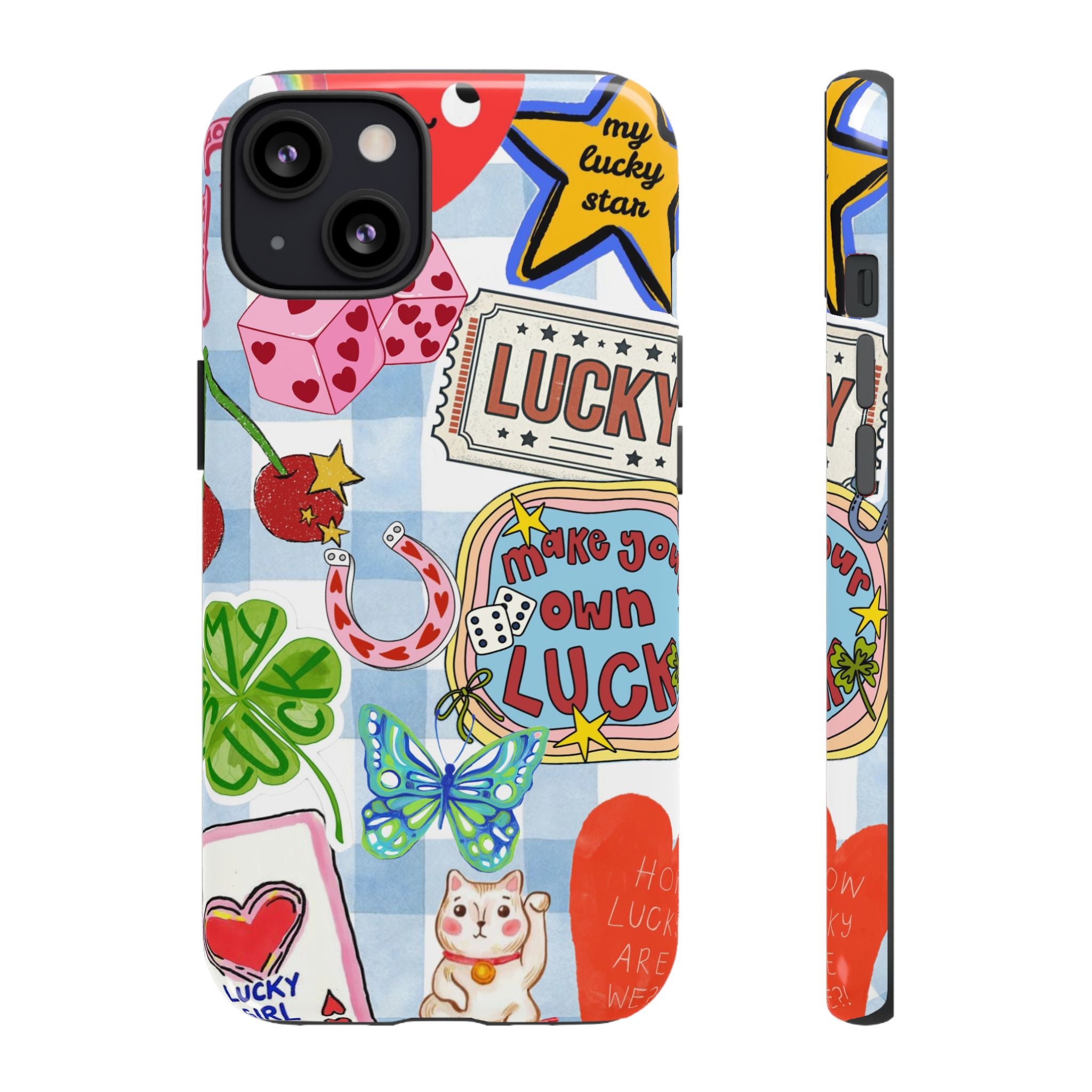 Lucky Charm Phone Case — Cute Kawaii Sticker Collage, ‘Make Your Own Luck’ Design