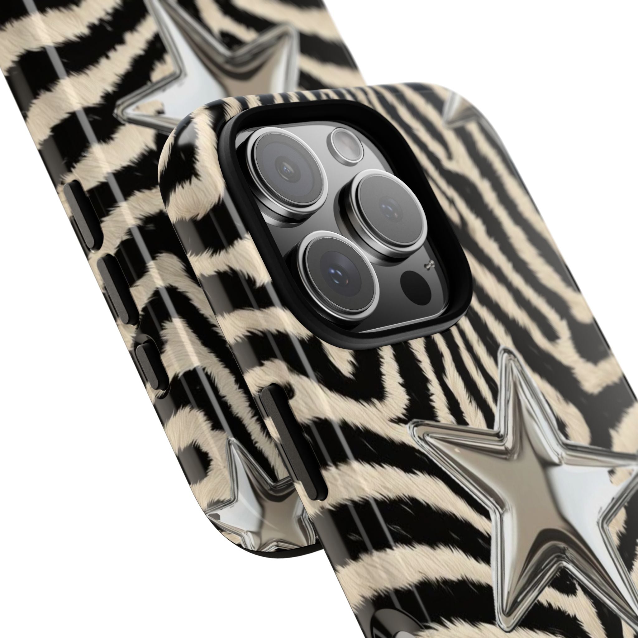 Zebra Print with Metallic Stars – Protective iPhone Cover